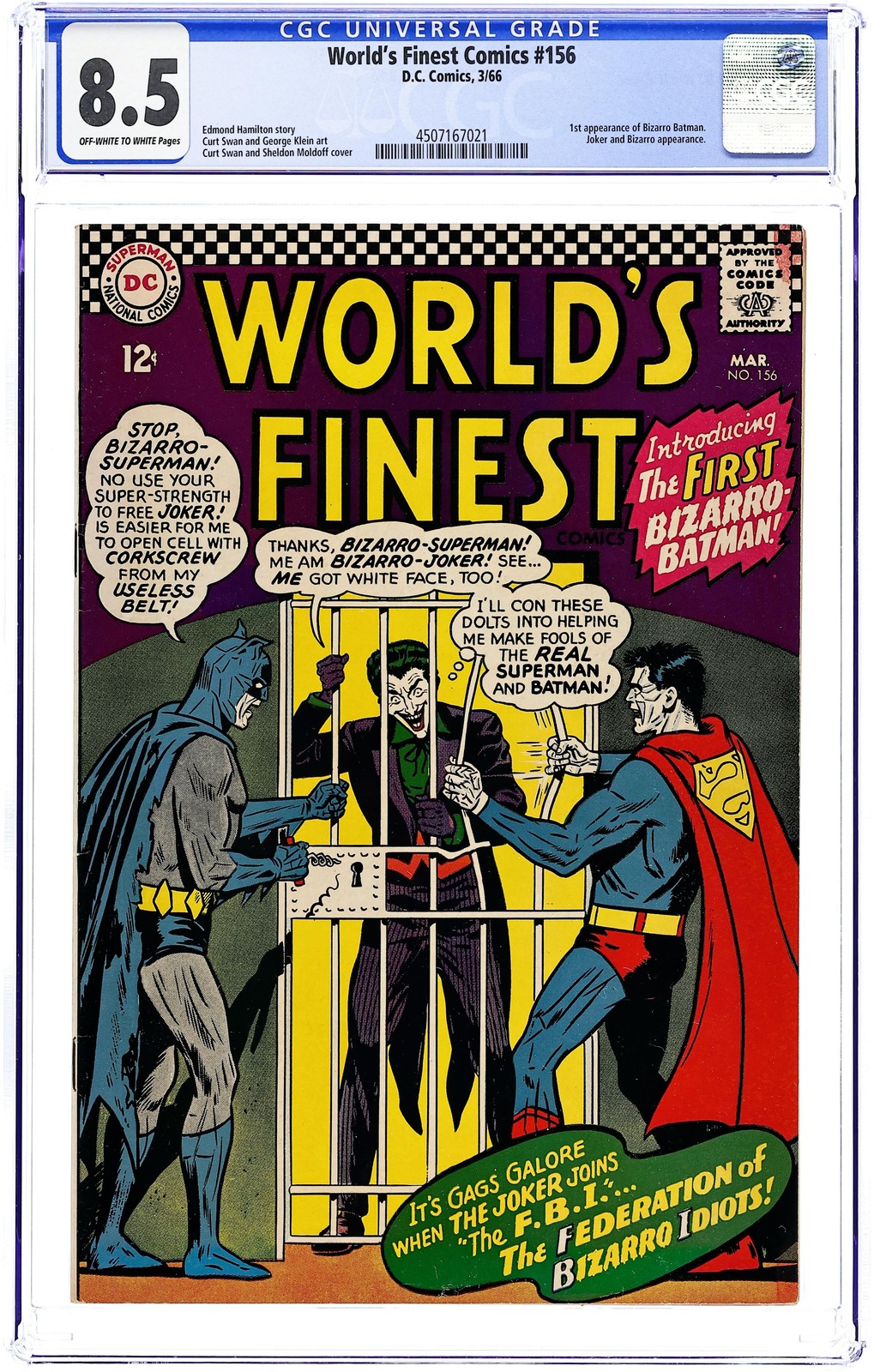 World's Finest Comics #156 CGC 8.5 1966 4507167021 1st app. Bizarro Batman