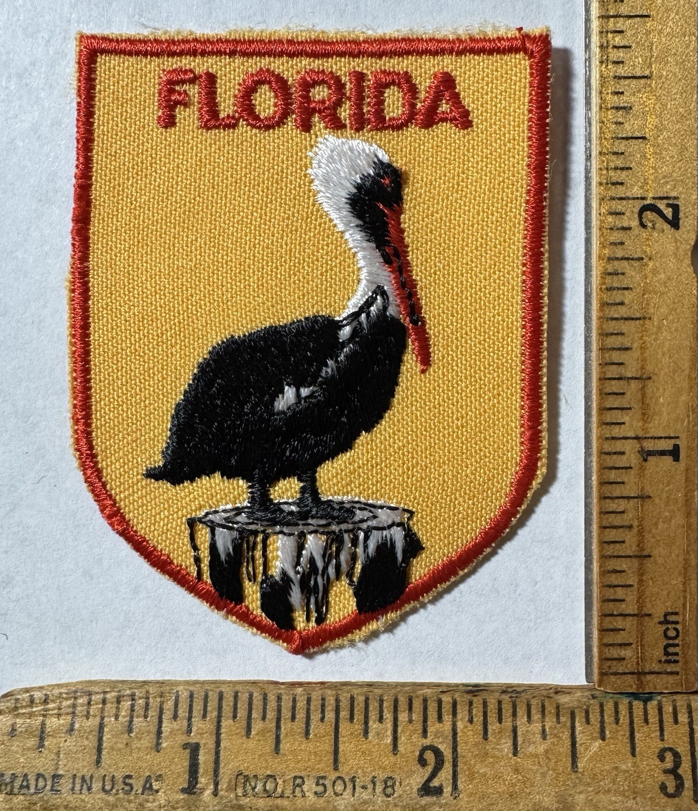 Vintage Florida Pelican Iron On Patch Voyager Travel Souvenir