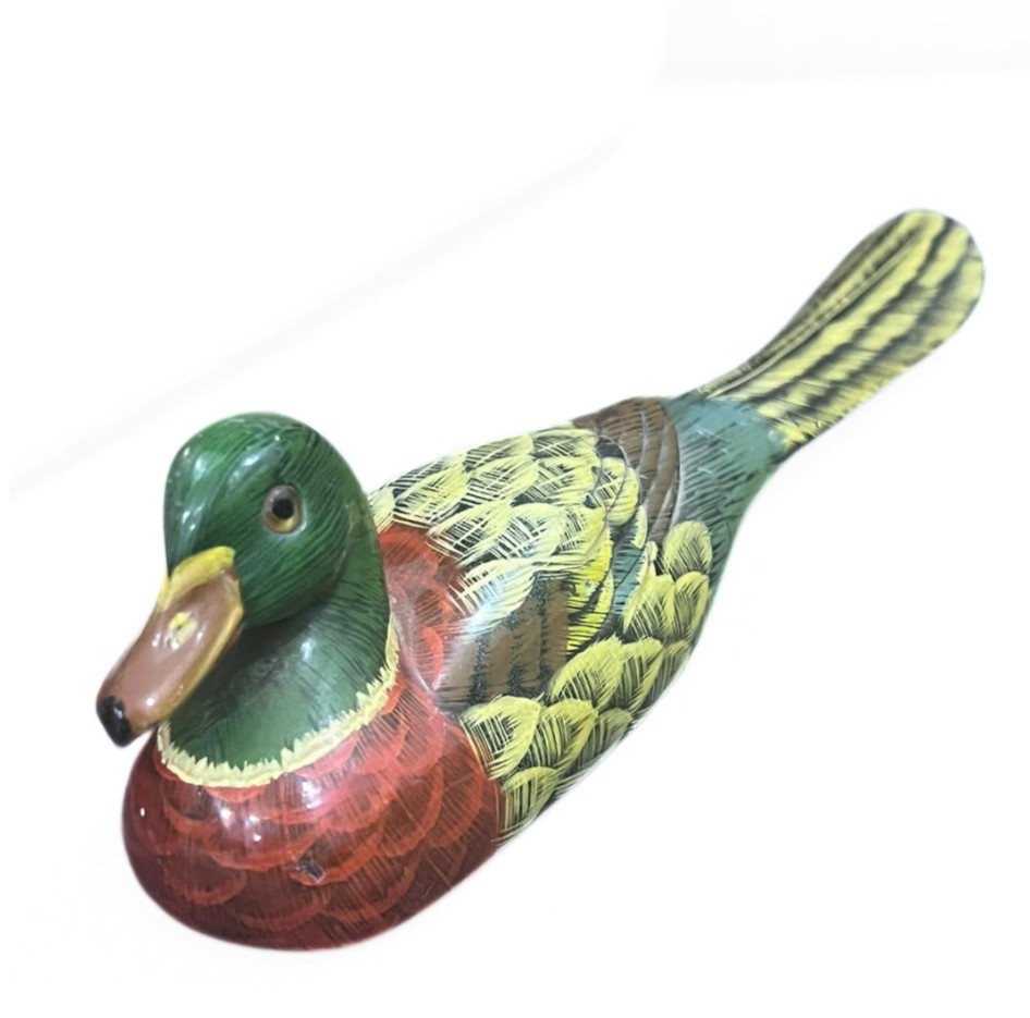 1. Vintage Hand-Painted Mallard Duck Shoe Horn Plastic Decorative Bird Figurine
