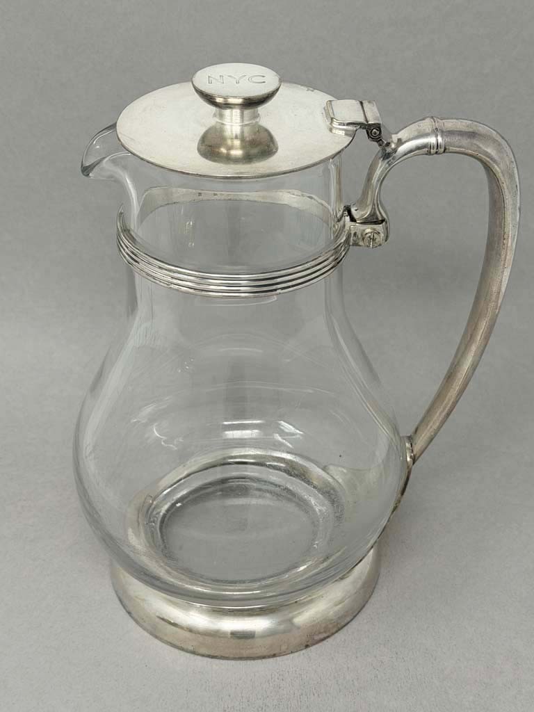 NEW YORK CENTRAL RR 1948 GLASS & SILVER WATER PITCHER