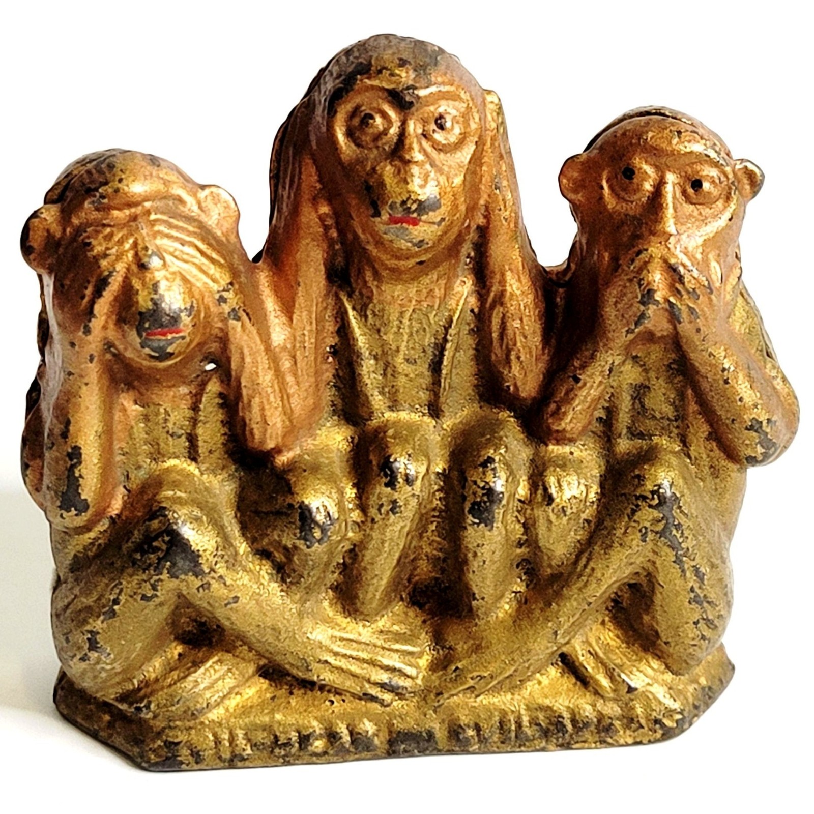 ORIGINAL Antique A.C. Williams Three Wise Monkeys Cast Iron Still Bank Patina