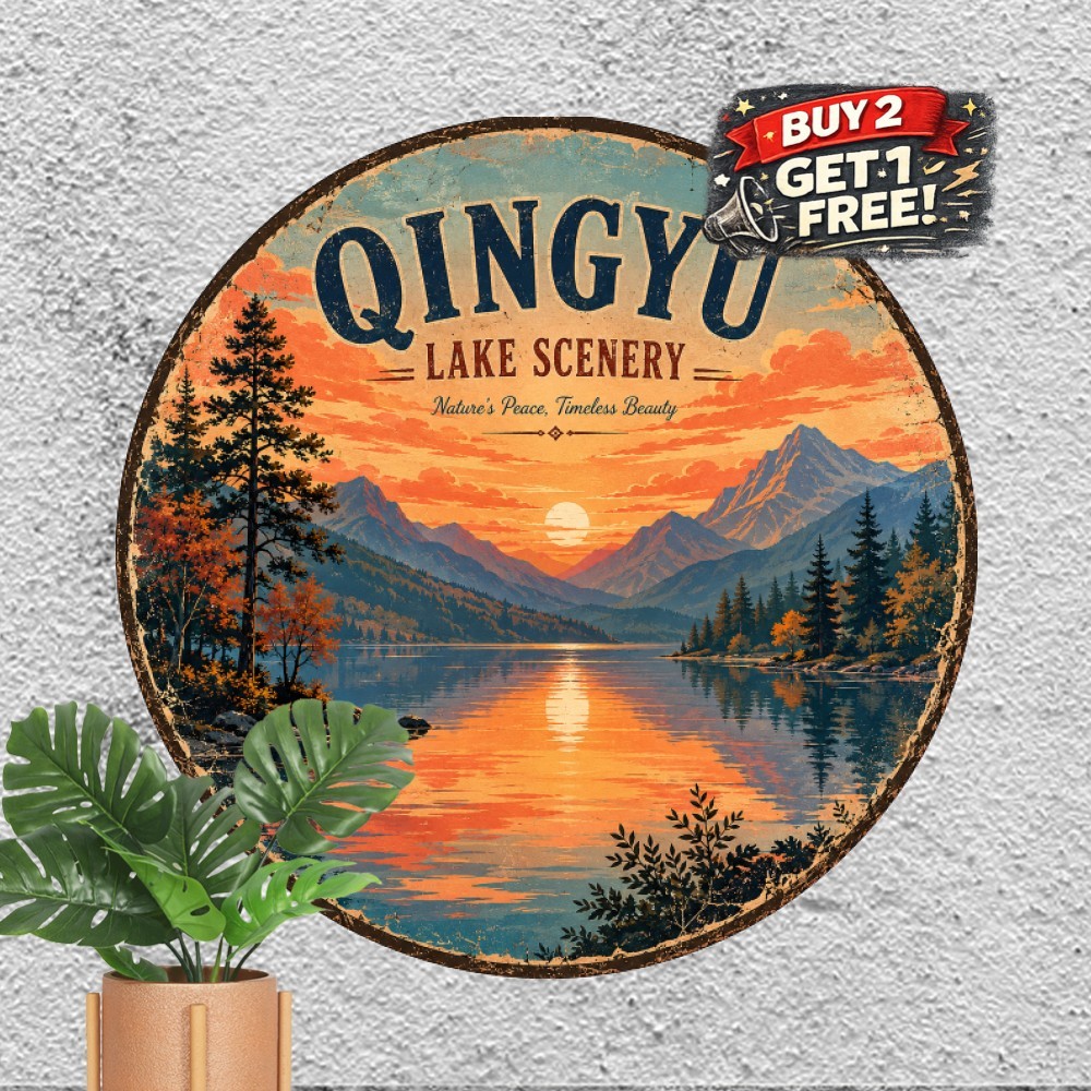 Peaceful Mountain Lake Landscape Tin Sign Round Nature Travel Metal Plaque