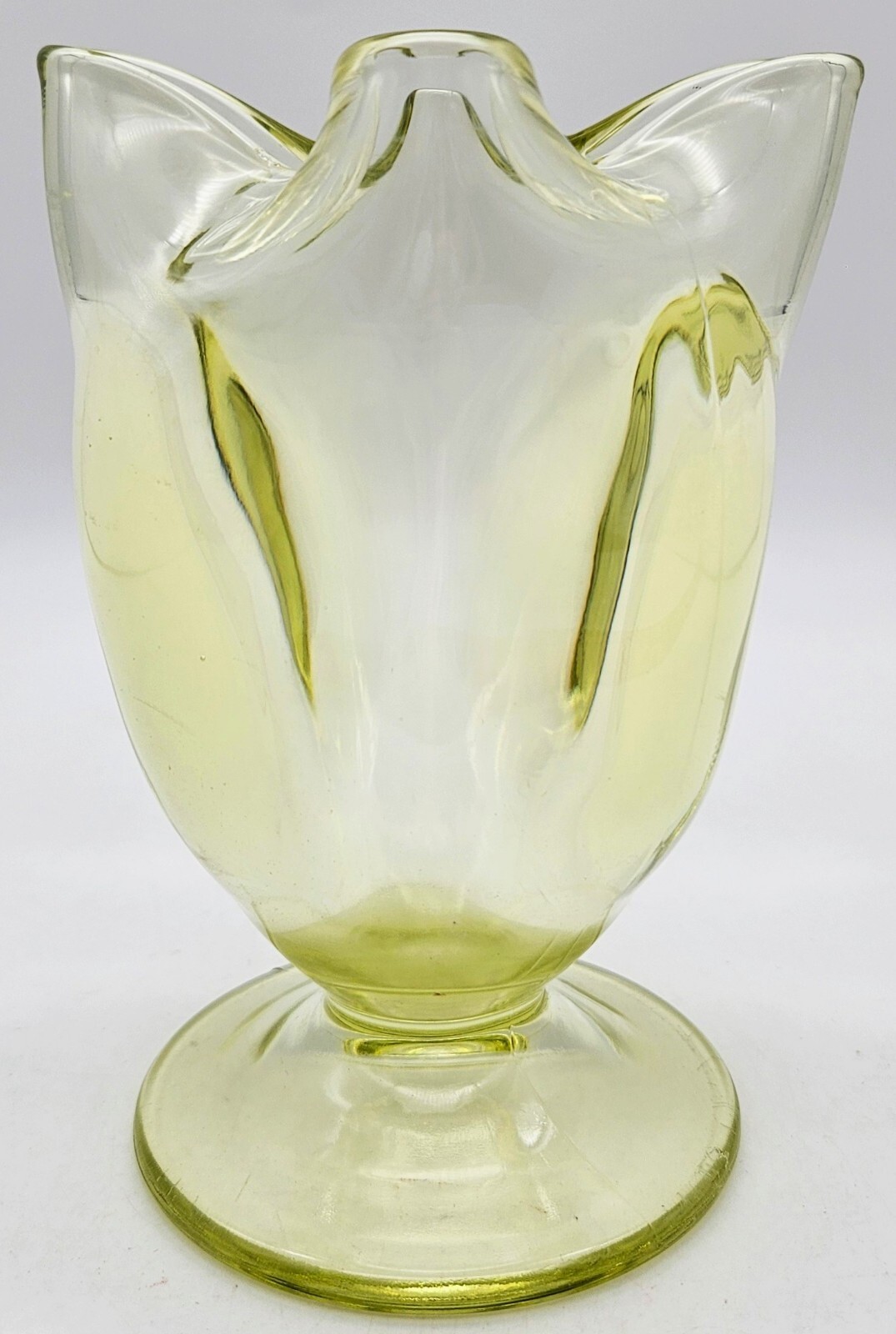 Vintage Clear Yellow Lime Green Art Deco Vase 6\