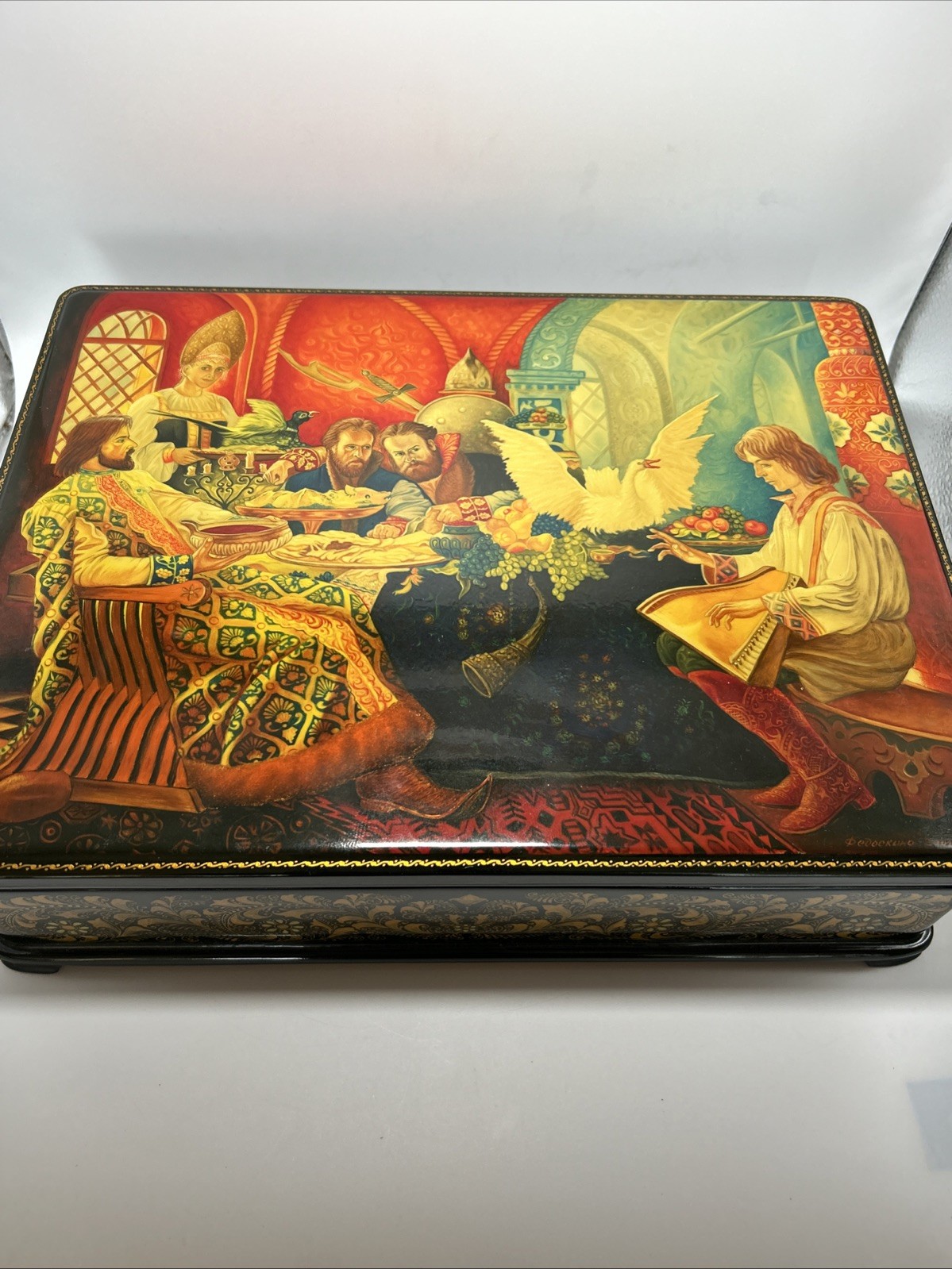 Vintage Russian Lacquer Box Boyar’s Feast Hand Painted 