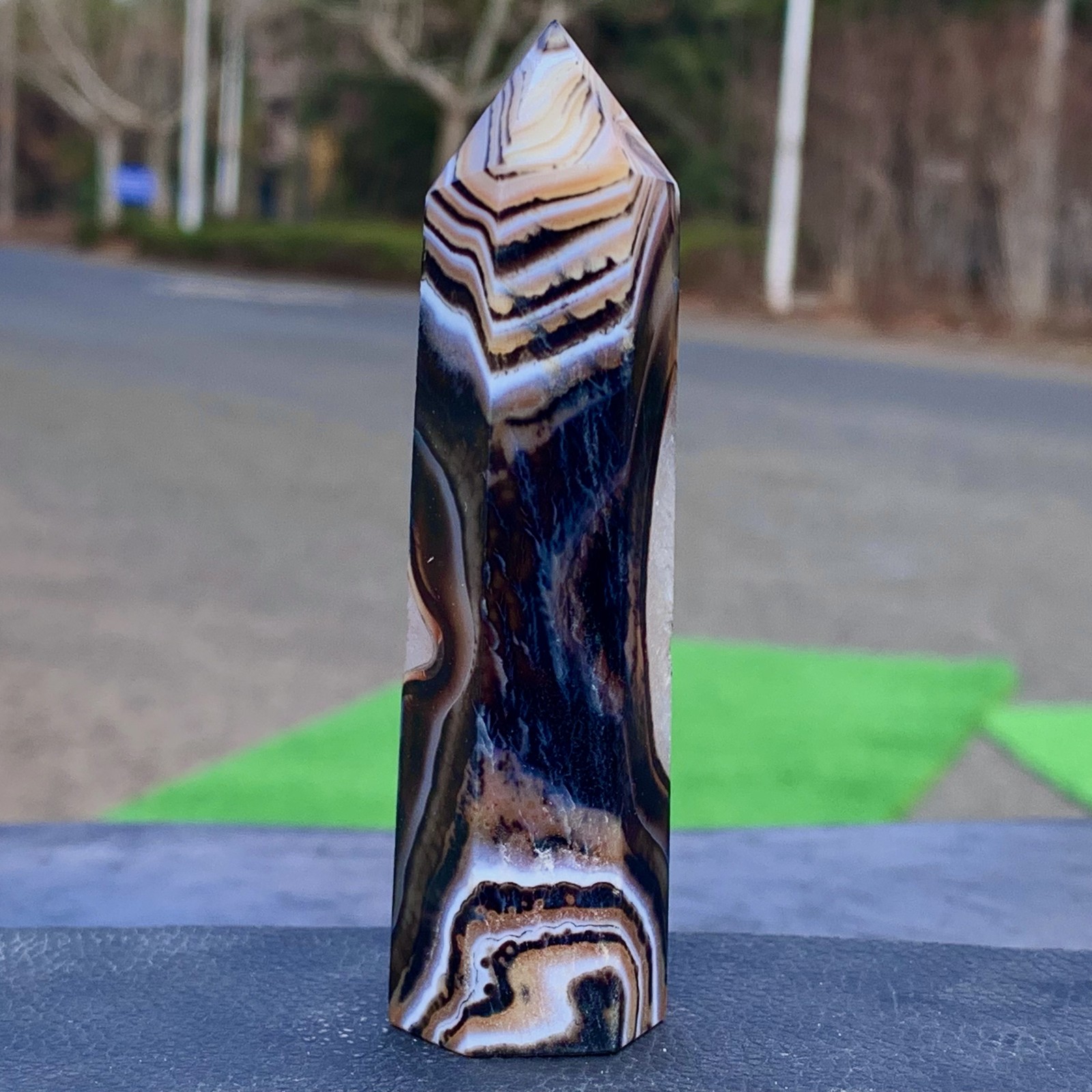 88G Natural striped agate stone mineral column Crystal Mineral tower Specimen