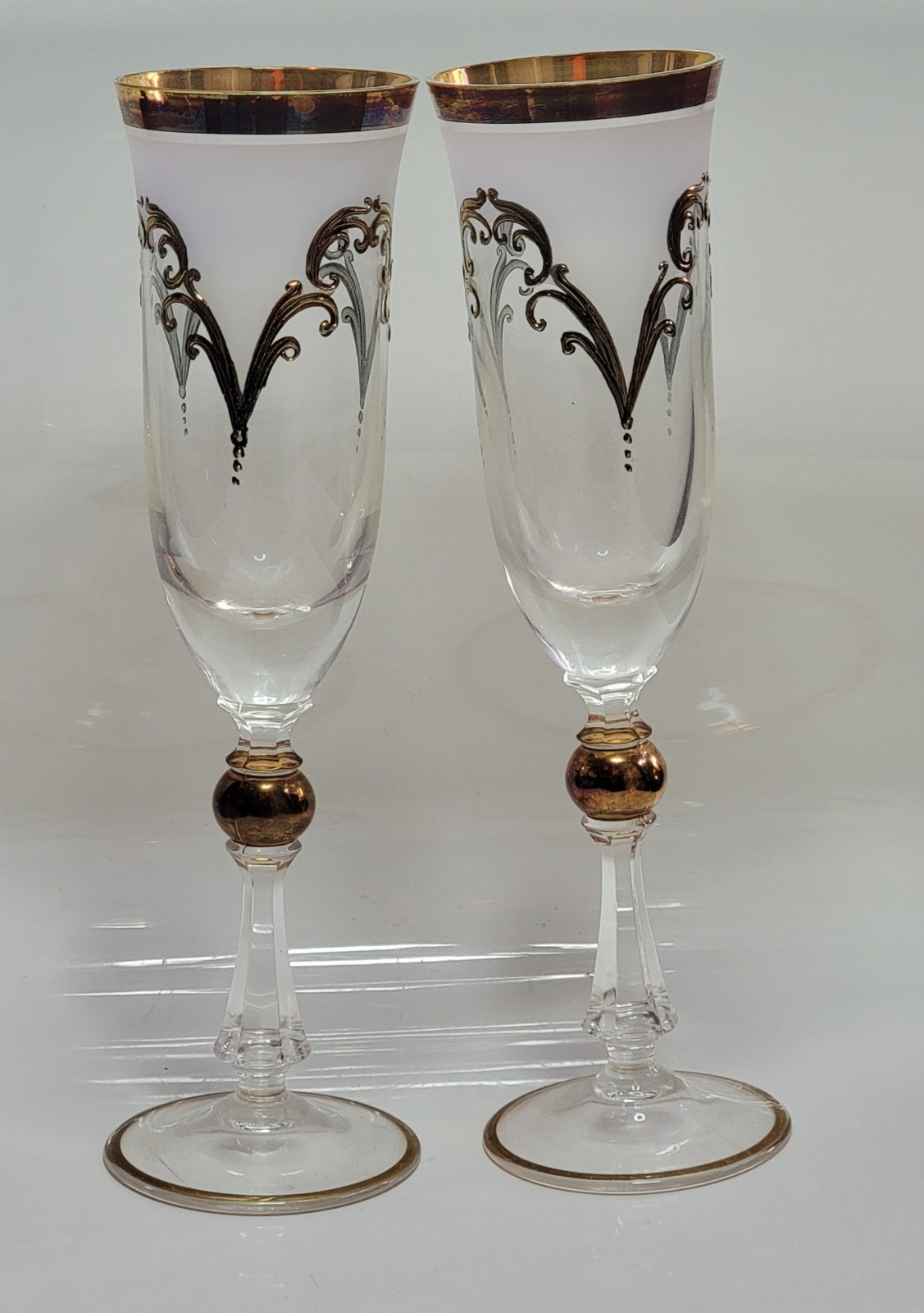 Vintage Pair of Bohemia Crystal Champagne Toasting Glasses/Flutes 9.5