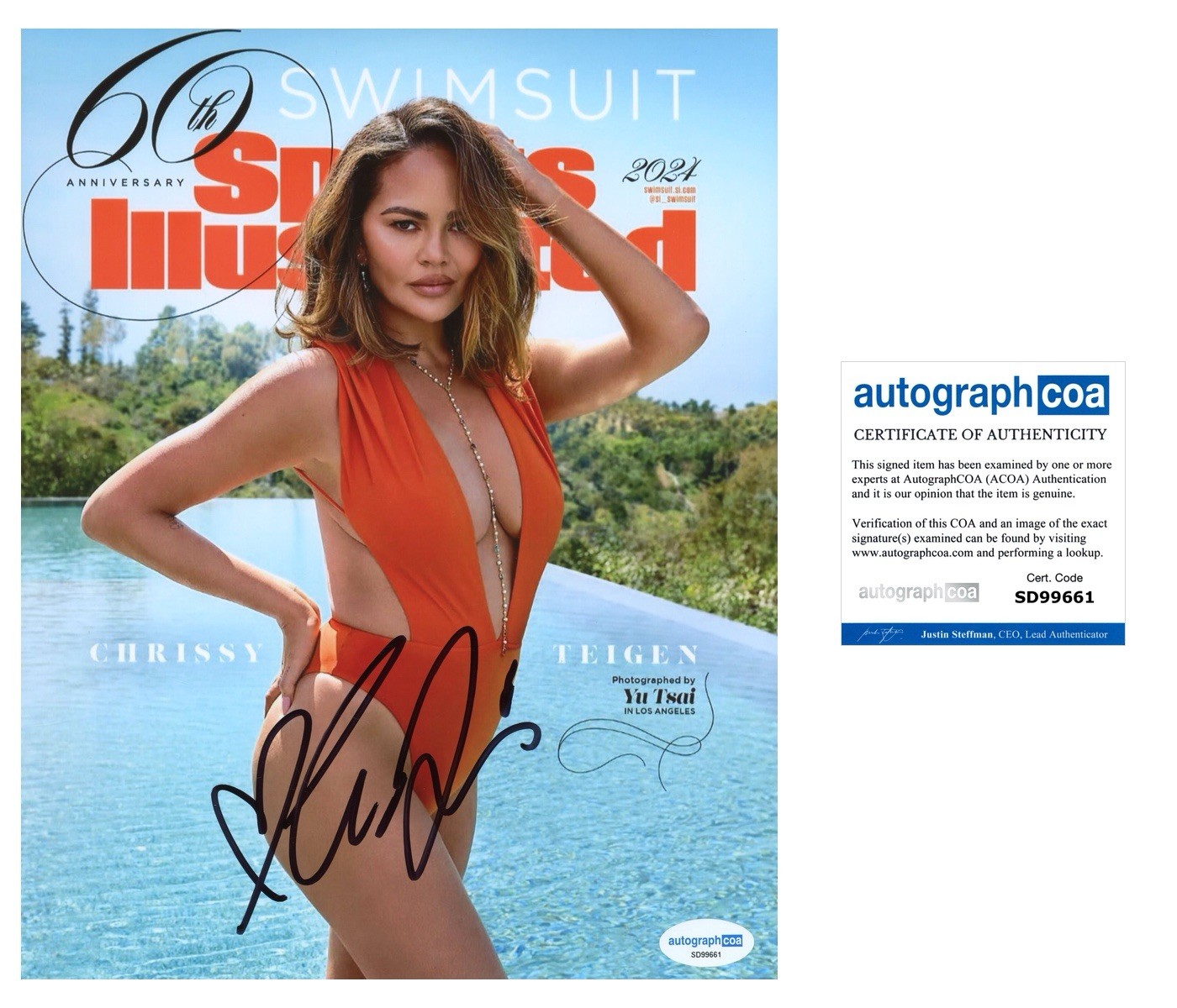 CHRISSY TEIGEN SIGNED SPORTS ILLRUSTRATED MODEL 8x10 PHOTO - ACOA COA