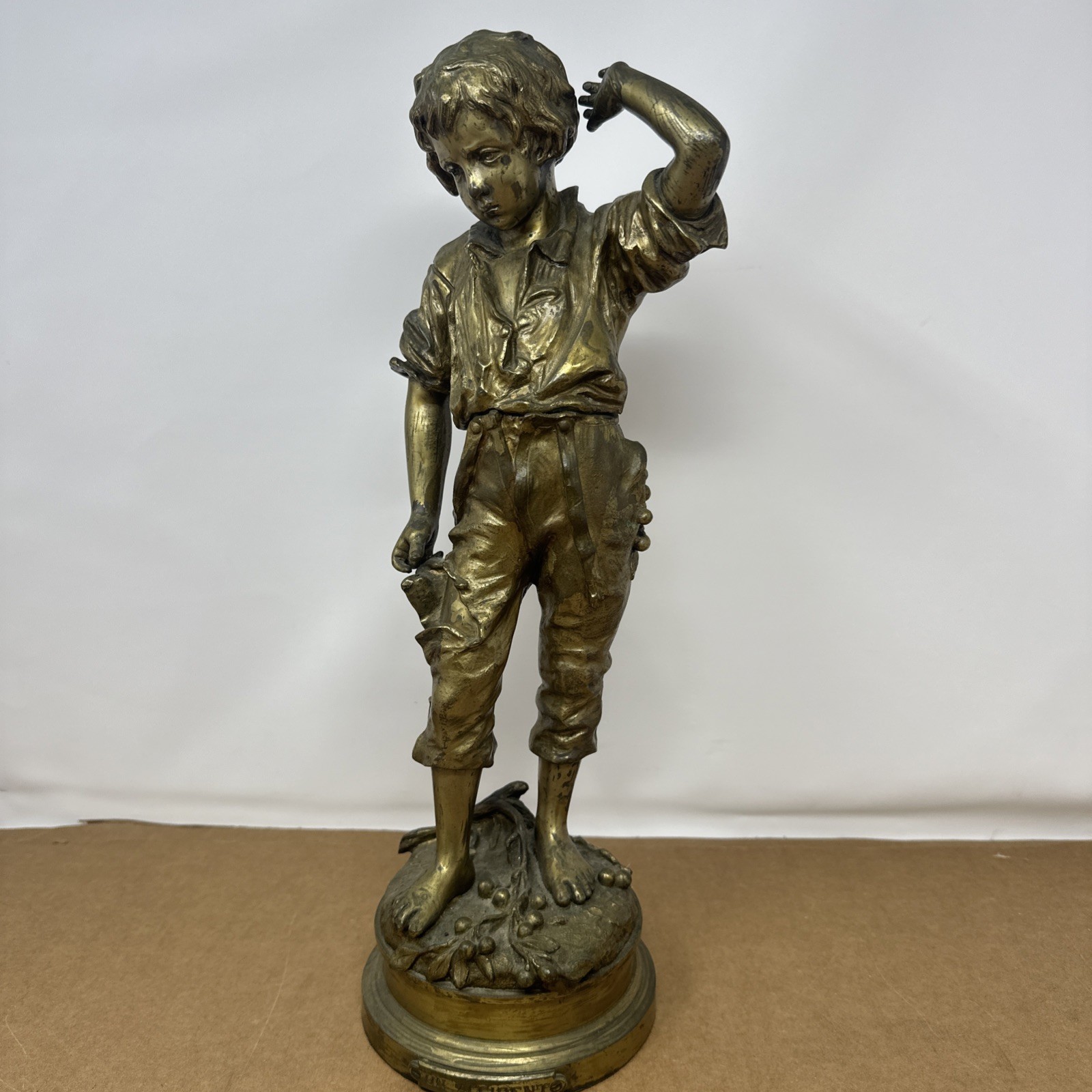 Antique Charles Anfrie Un Accident Bronze Boy Sculpture French 19th C