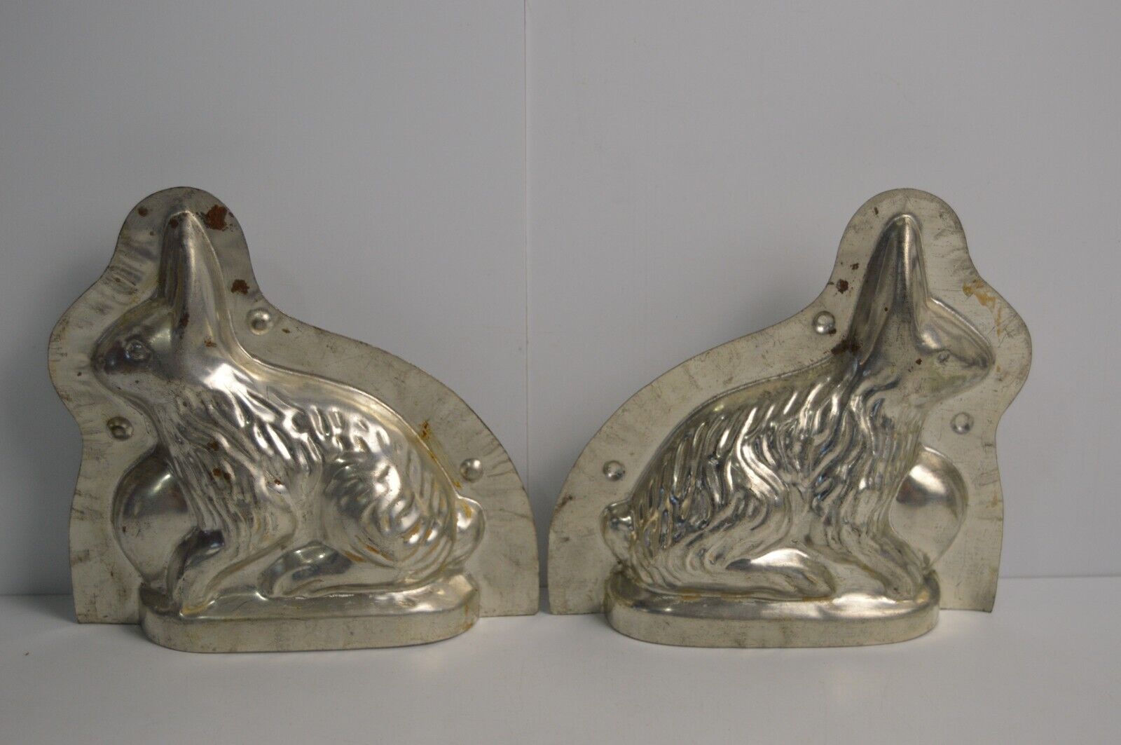 Vintage Metal Chocolate Bunny Mold 2 Pcs 3-D Candy Sculpture Easter Collectible