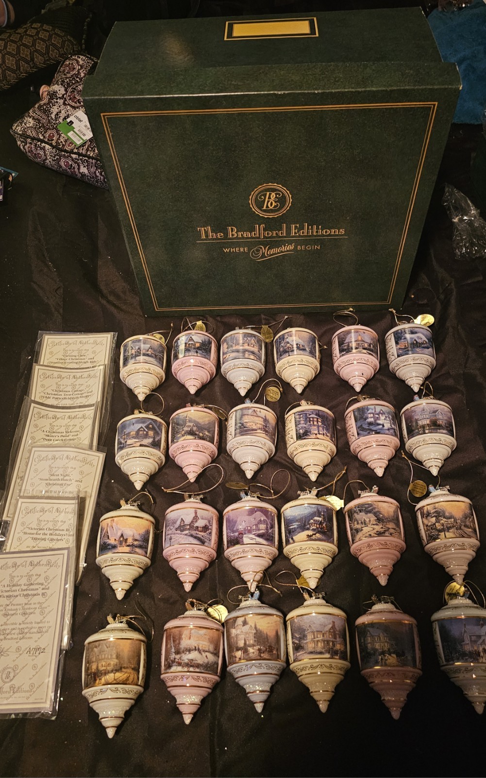 Bradford Editions 2001 Thomas Kinkade Set Of 24 Glass Heirloom Ornaments