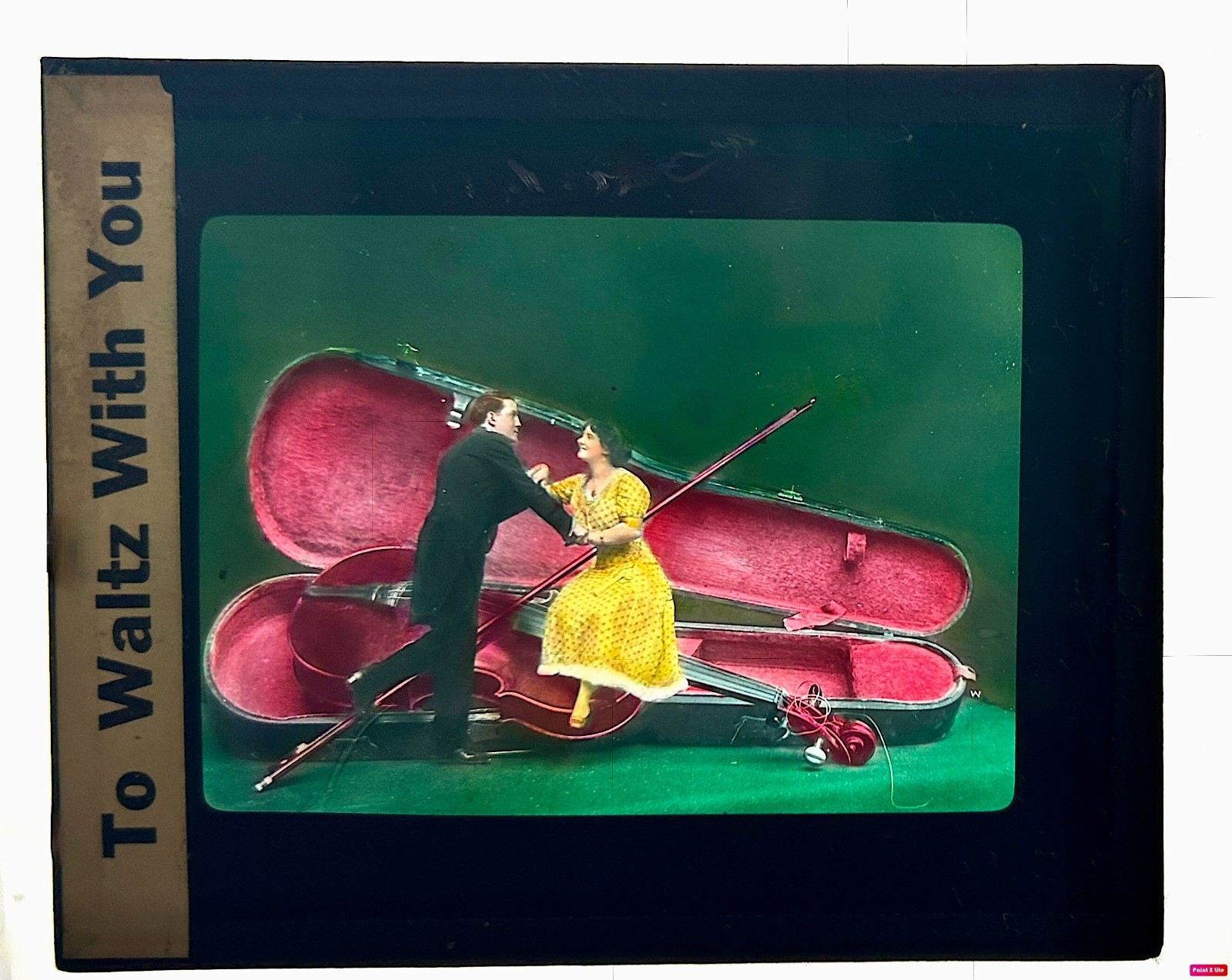 Color 1920\'s Magic Lantern Glass Slide Couple Dance  Violin DeWitt C Wheeler NYC