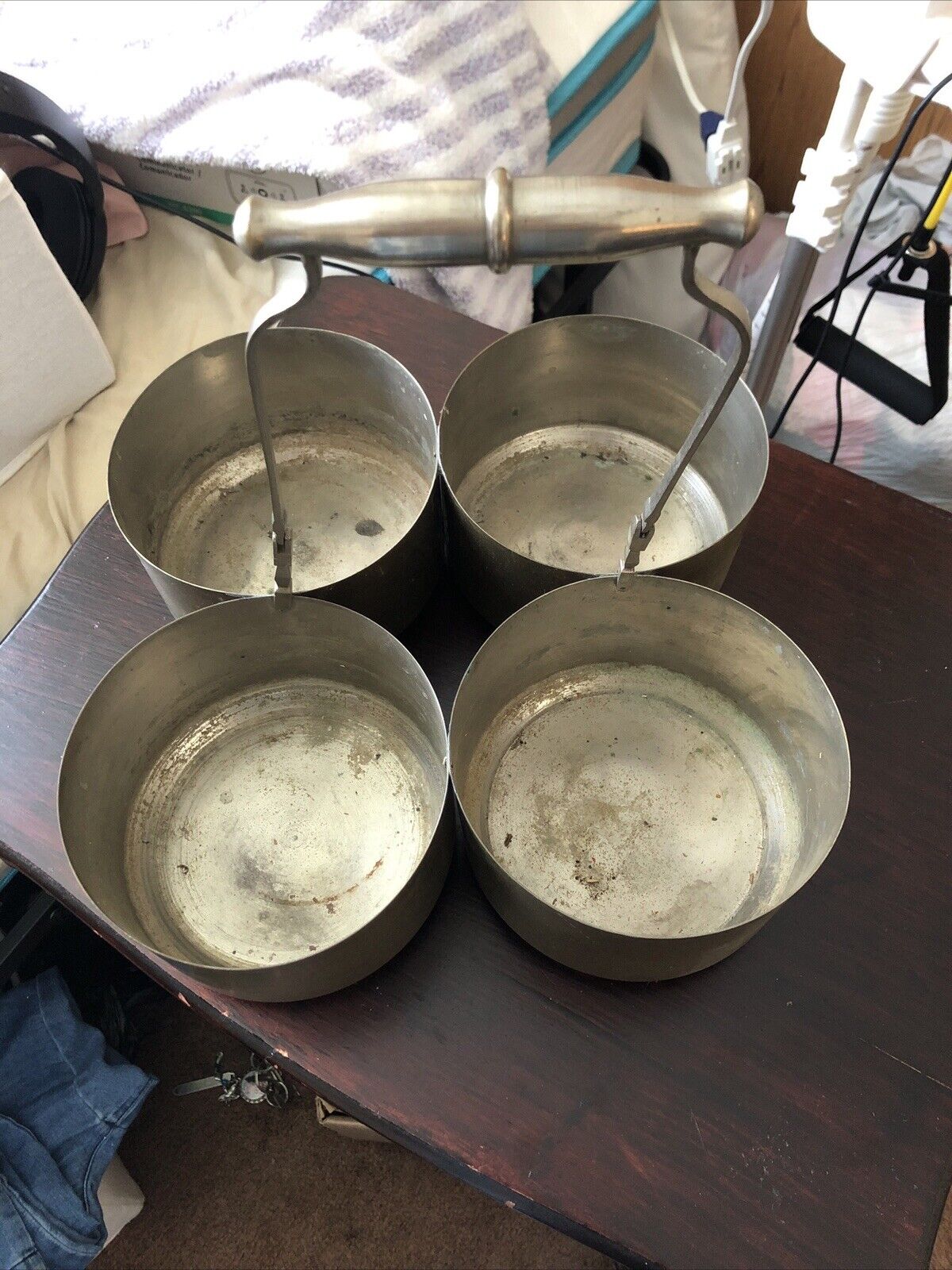 Antique Copper Food Server With 4 Connected Pots With Handle Unique Server Plant
