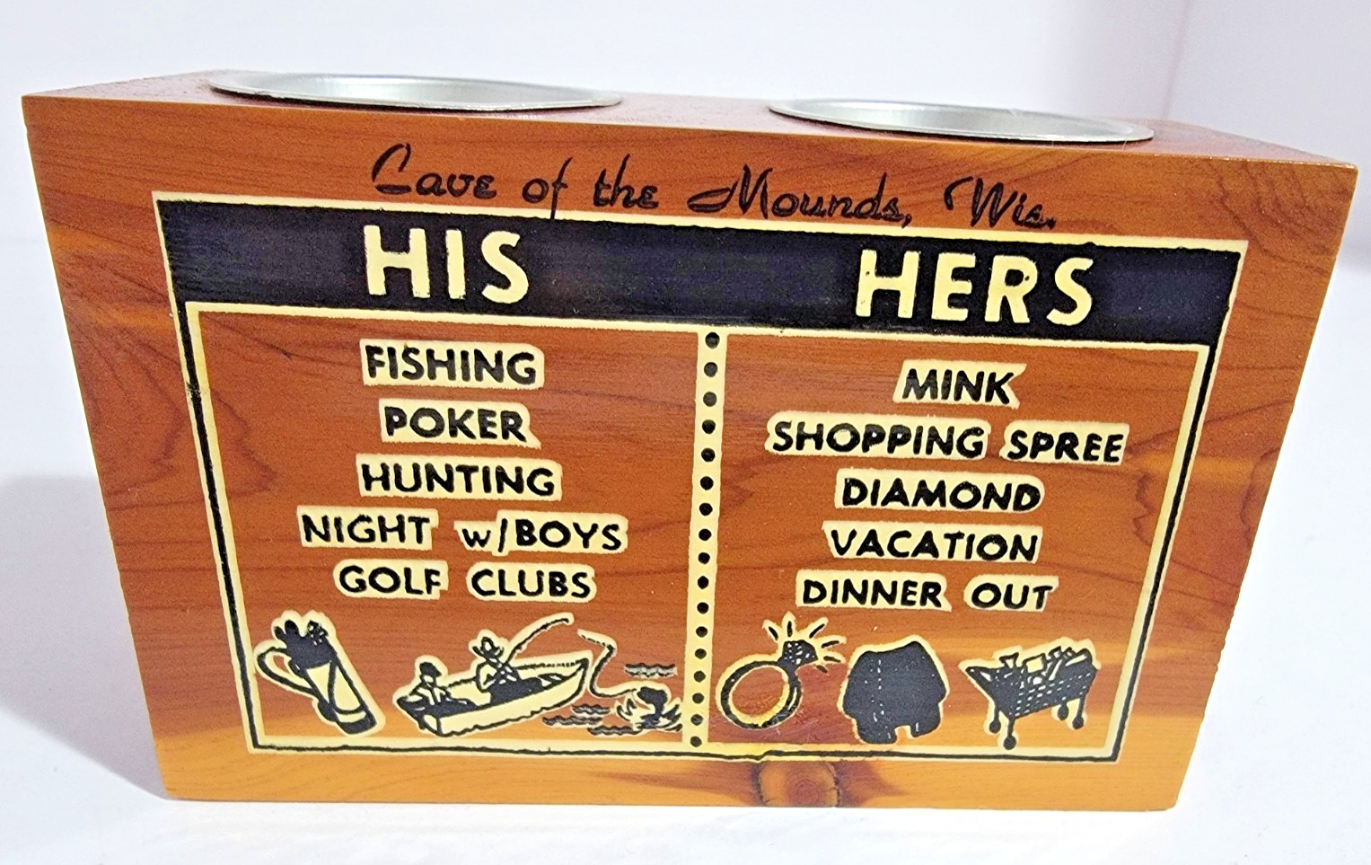 Vintage Wooden Souvenir Novelty Humorous His & Hers Savings Bank