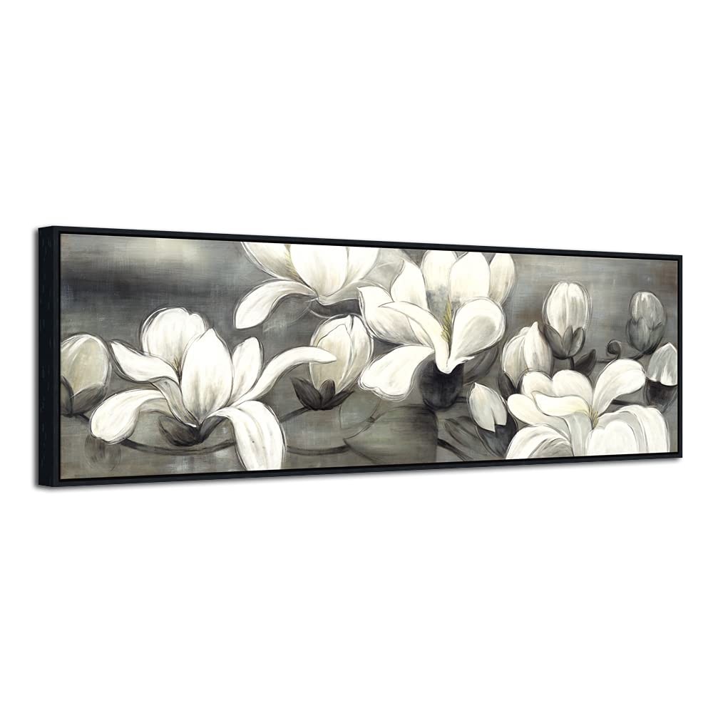 Wieco Art Magnolia Flower Canvas Prints Framed Wall Art Black