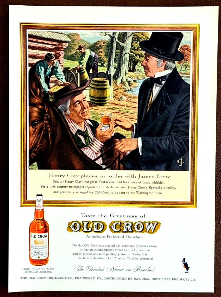 Old Crow Kentucky Bourbon Whiskey Original 1959 Vintage Print Ad Wall Art