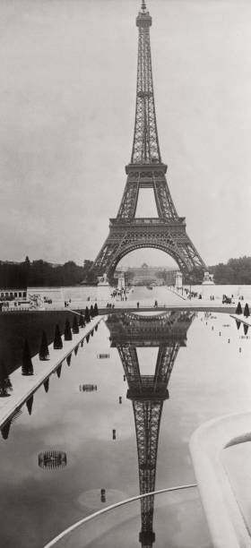 The Eiffel Tower in Paris reflects itself in the tank of the Troca- Old Photo