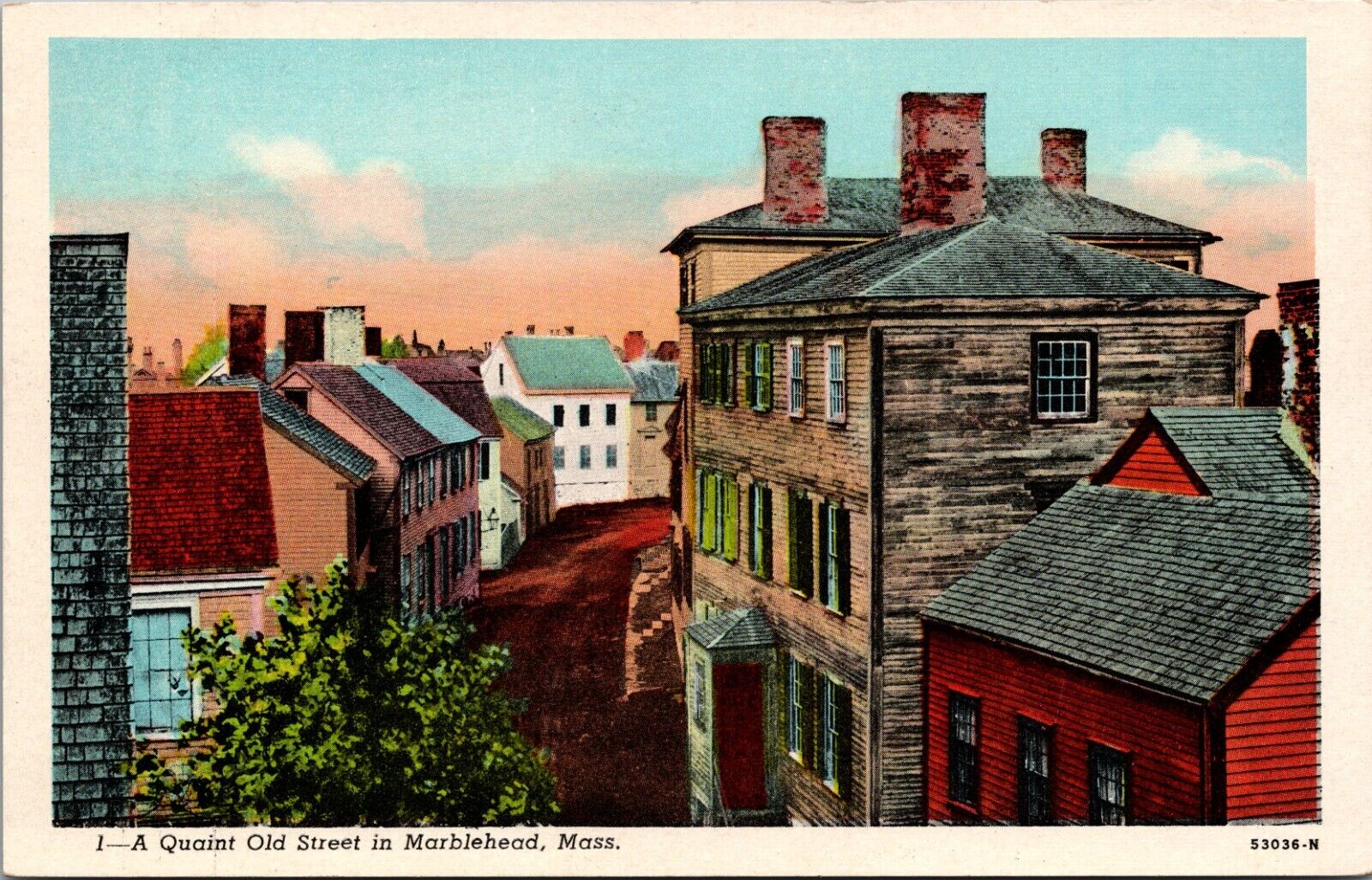 A Quaint Old Street in Marblehead MA Massachusetts Postcard
