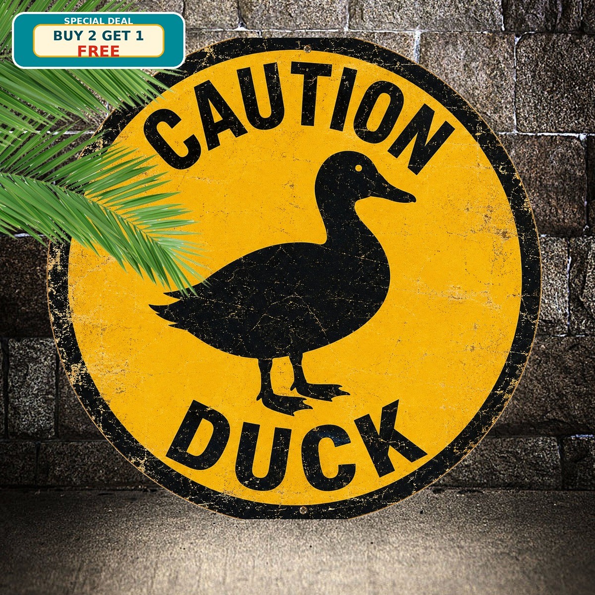 Humorous Caution Duck Crossing Warning Metal Sign