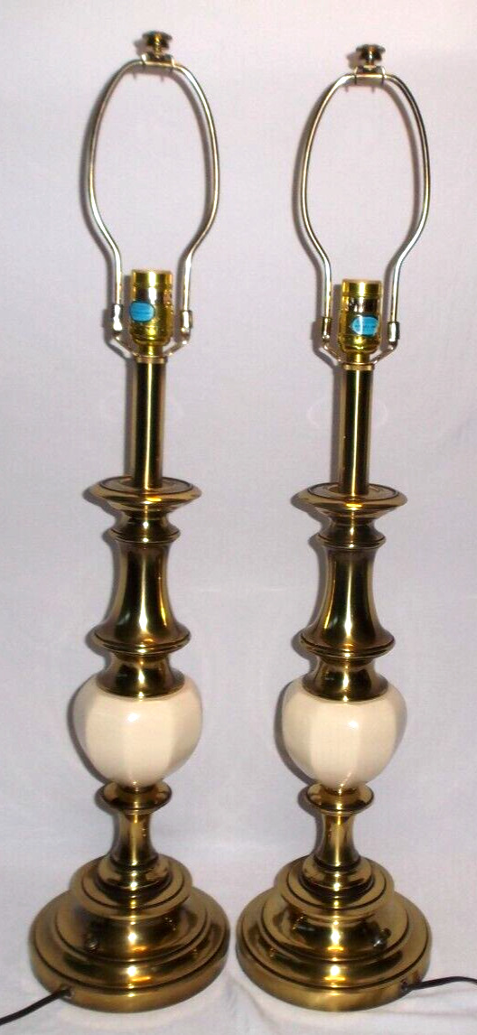Vintage STIFFEL Enamel & Brass Table Lamps With 3-Way Light #6082