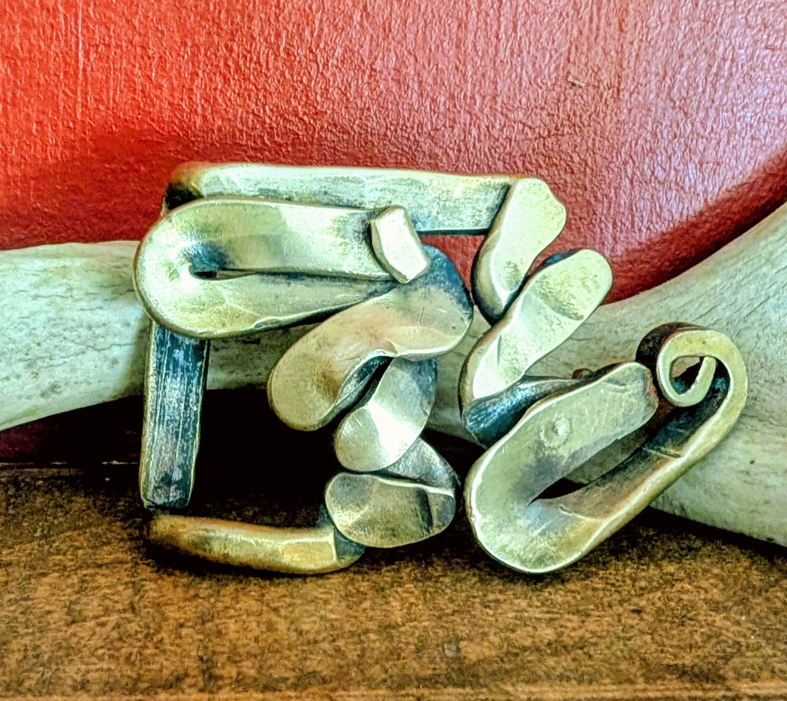 Vintage E. A. Chase Brass Hand Forged Sculpural Design Hippie Belt Buckle