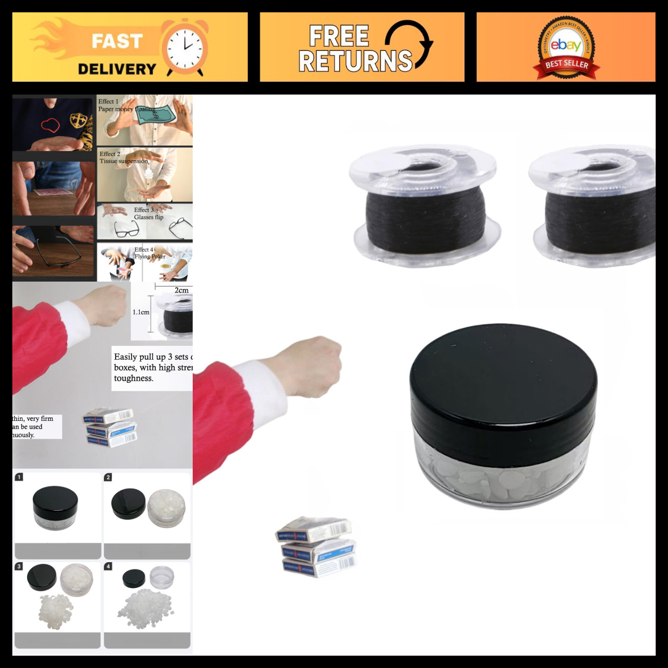 Invisible Magic Thread Kit (2PCS) & Magic Wax (1PCS) - Levitation Props for Stag