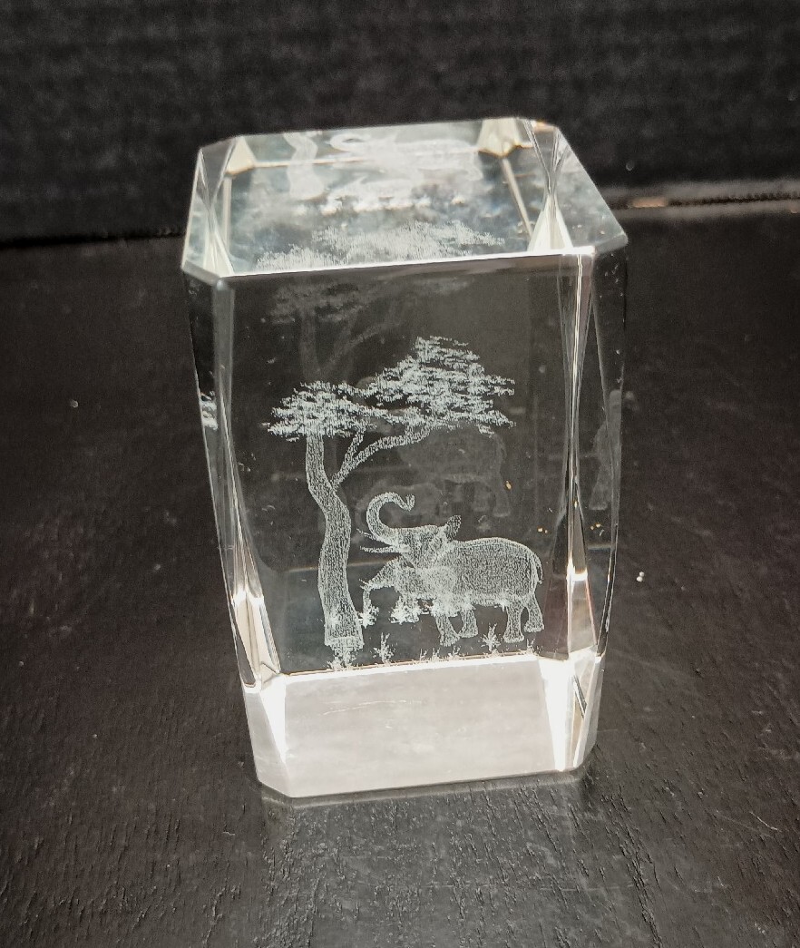 Laser Etched Elephant Glass Paperweight