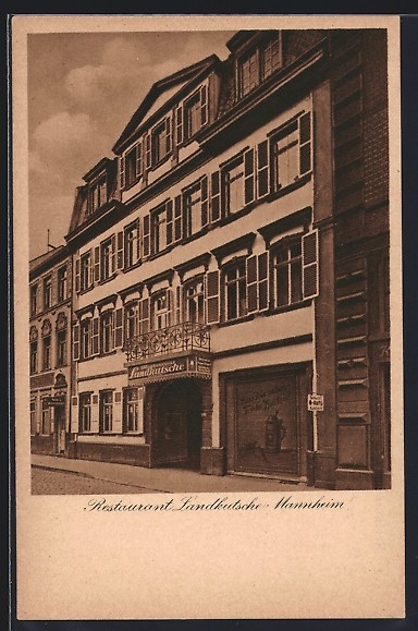 Mannheim, Restaurant Landkutsche by E. Schlipf, Street D 5, 3, Postcard 