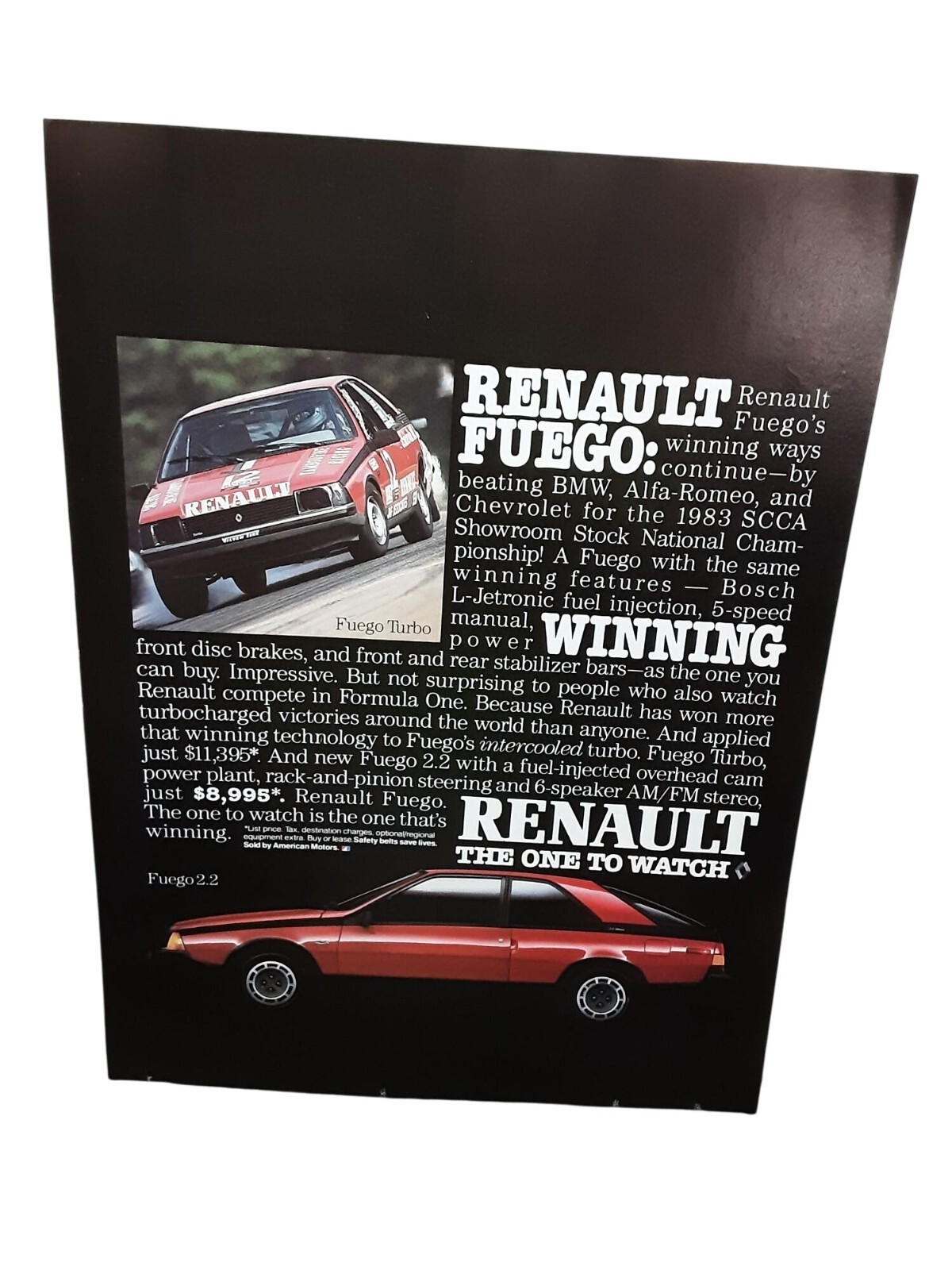 1984 Renault Fuego 2.2 Turbo Print Ad Racing Car SCCA Champion Vintage Promo
