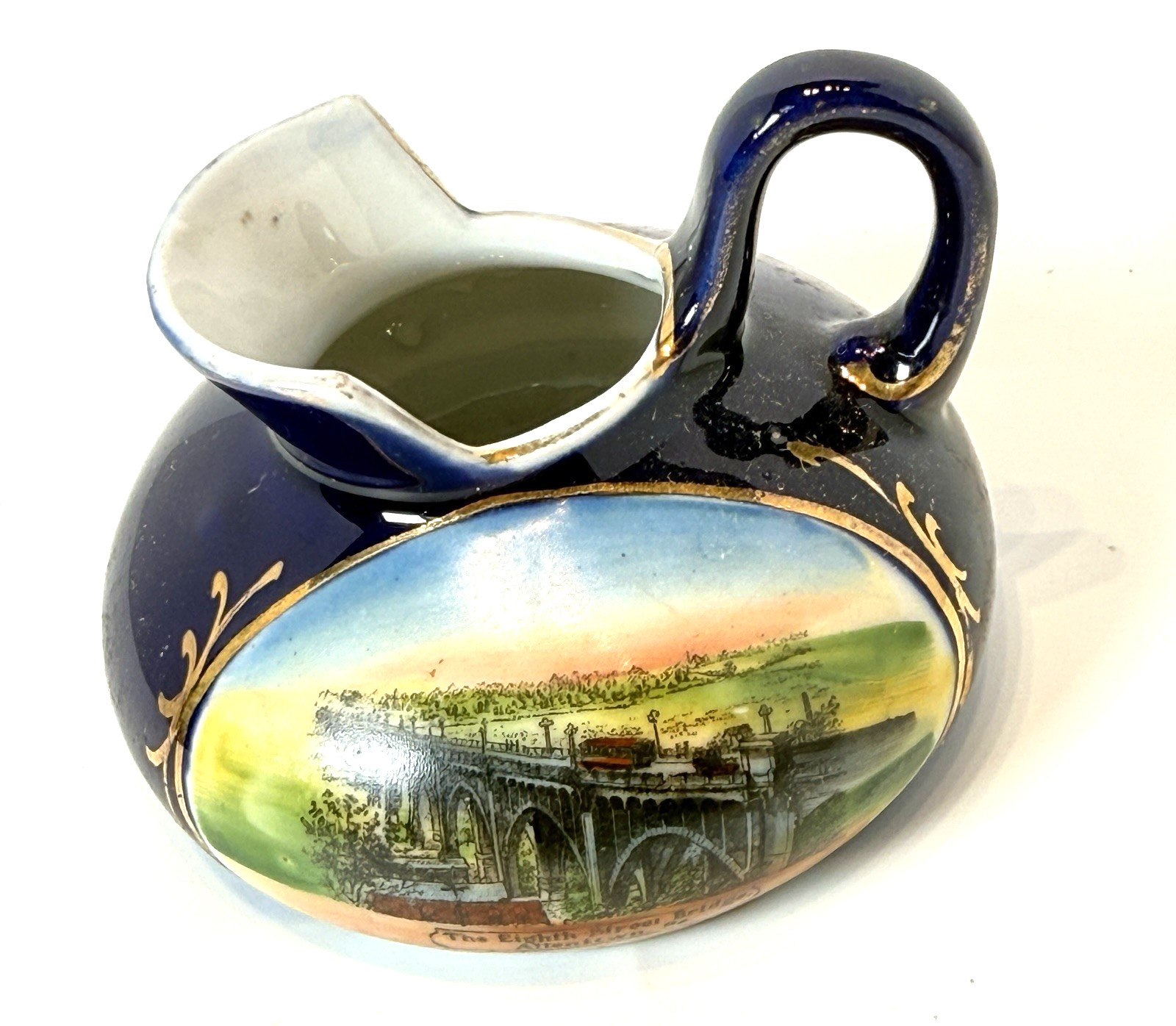 ALLENTOWN Pennsylvania PA Antique 8TH ST BRIDGE Souvenir COBALT CHINA TRINKET