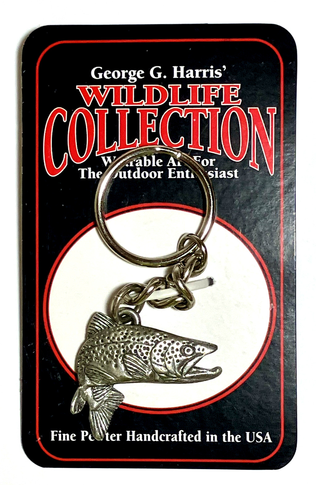 RARE NEW 2012-Vintage BROWN TROUT George G Harris Pewter Keychain Key Ring w/BOX