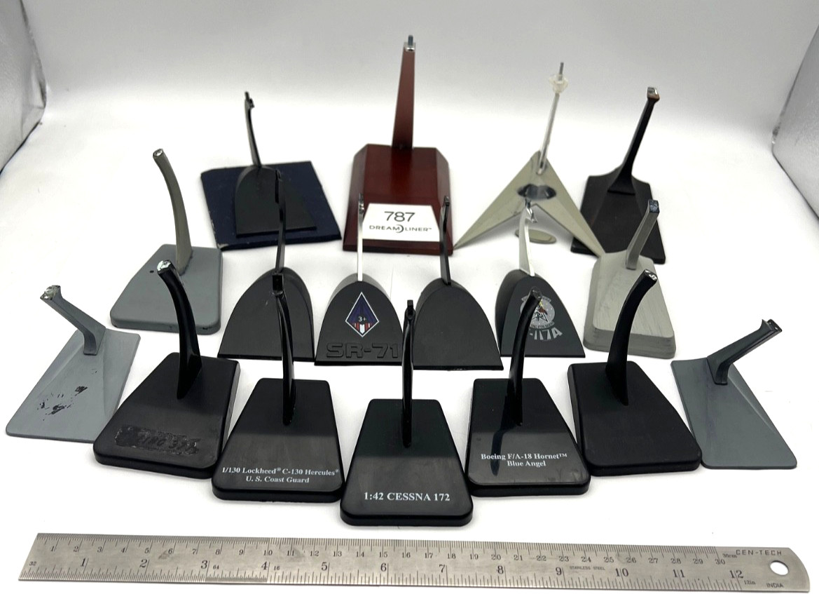 LOT of 17 Vintage Model Airplanes Desk Display Stands 9 Complete 8 Broken Insert