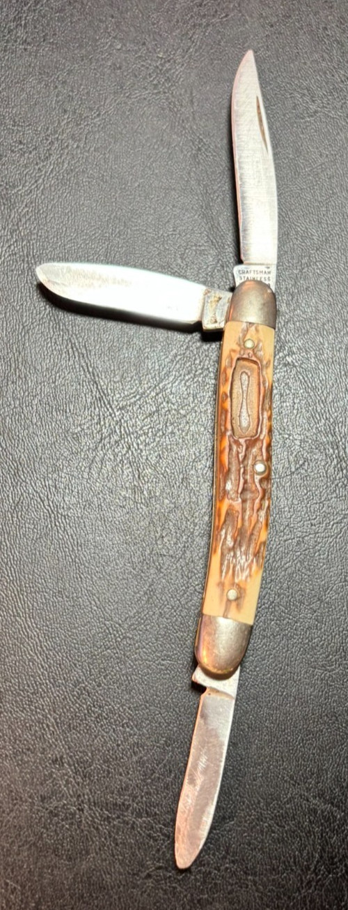 Vintage Craftsman 9553 Pocket Knife 3 Blade Stockman USA Schrade Delrin Handle