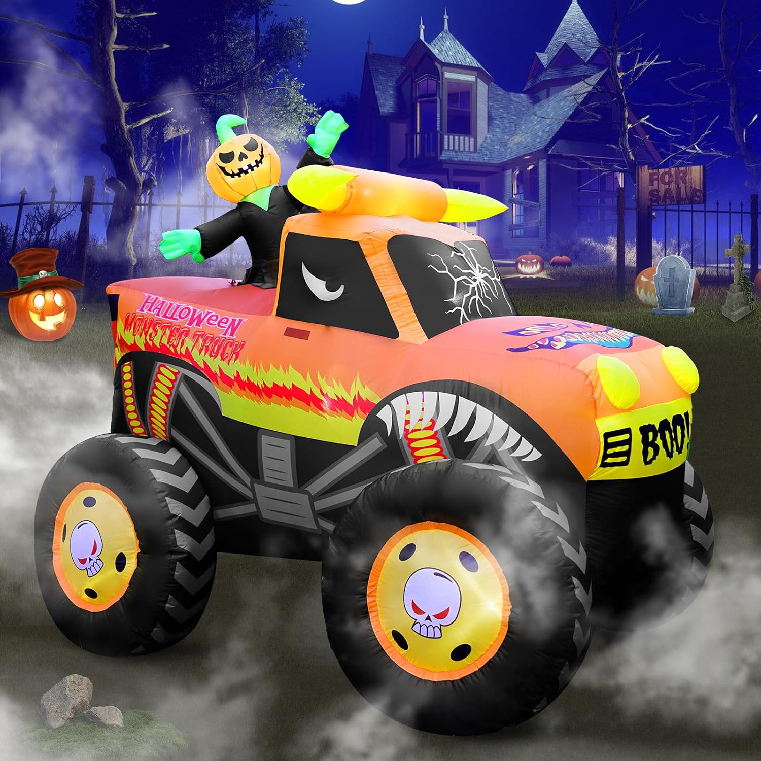 Super Giant 8FT Long x 7FT Tall Halloween Inflatables Pumpkin Monster Truck