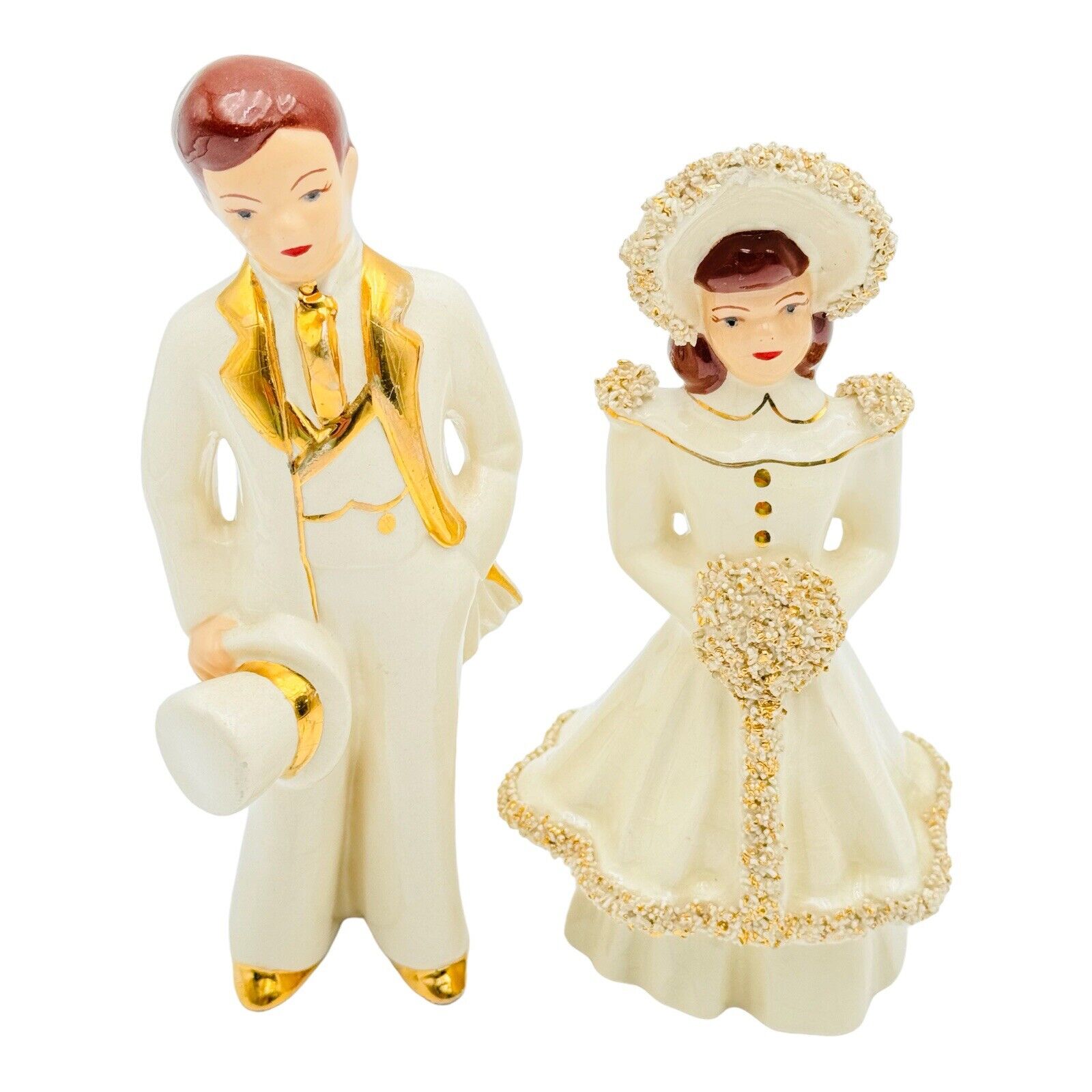 Vintage Florence Porcelain Figurines Betsy & David W/ Gold & Spaghetti Trim RARE