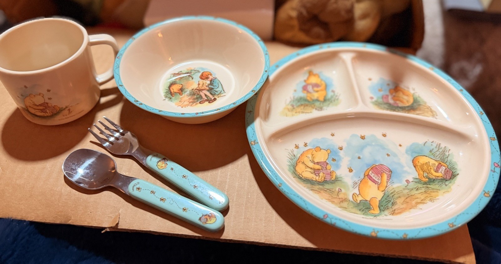 Vintage Winnie The Pooh Selandia RARE 5 Piece Set: Plate Bowl Cup Fork Spoon Vintage Winnie The Pooh Selandia RARE 5 Piece Set: Plate Bowl Cup Fork Spoon