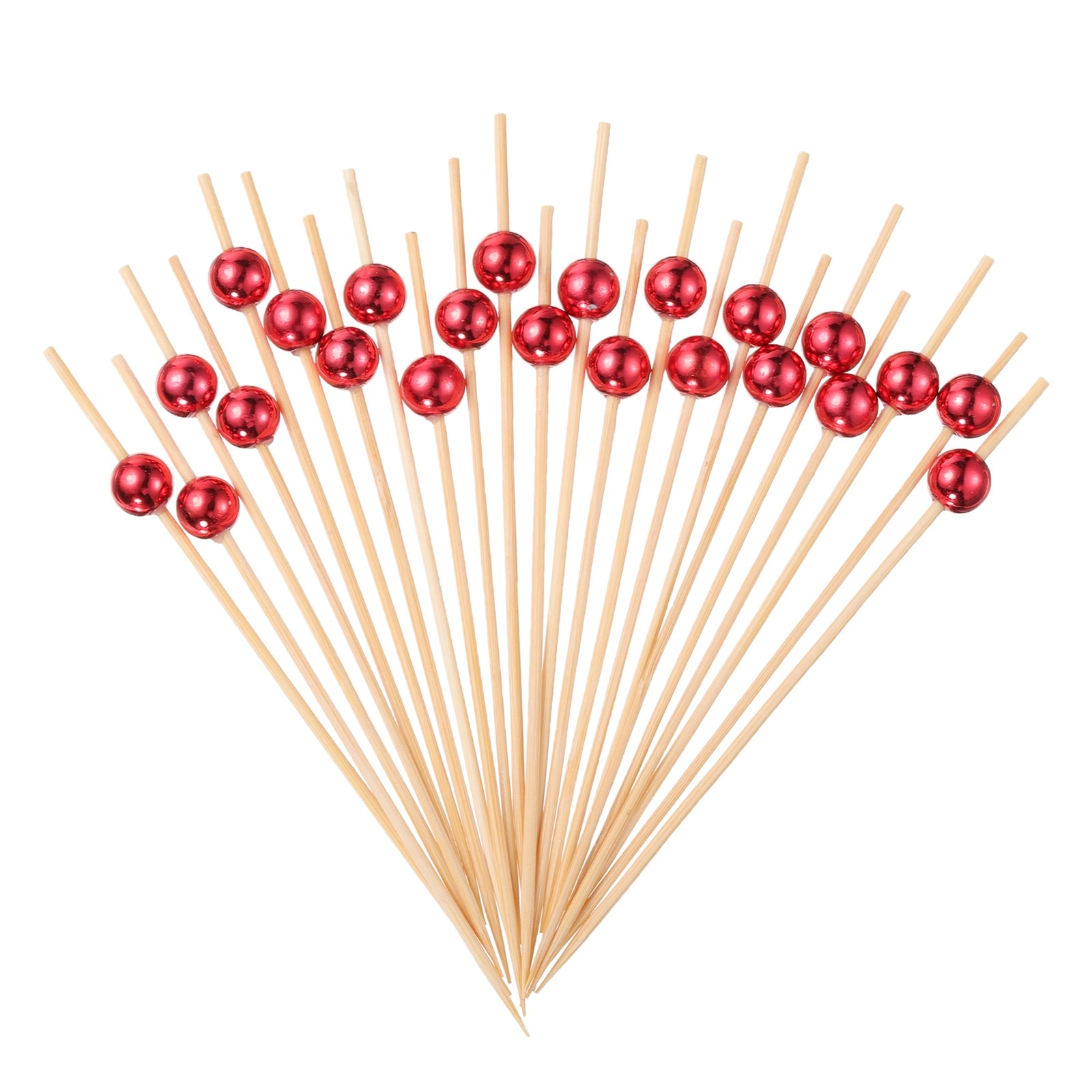 200pcs Cocktail Picks Pearl Bamboo Toothpicks for Drink, Red