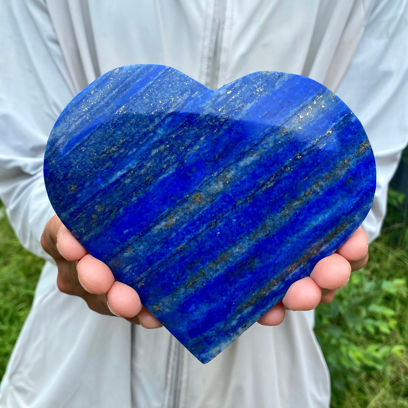 1.44LB Natural Lapis Lazuli Heart Healing Energy Wealth Crystal Home Decoration