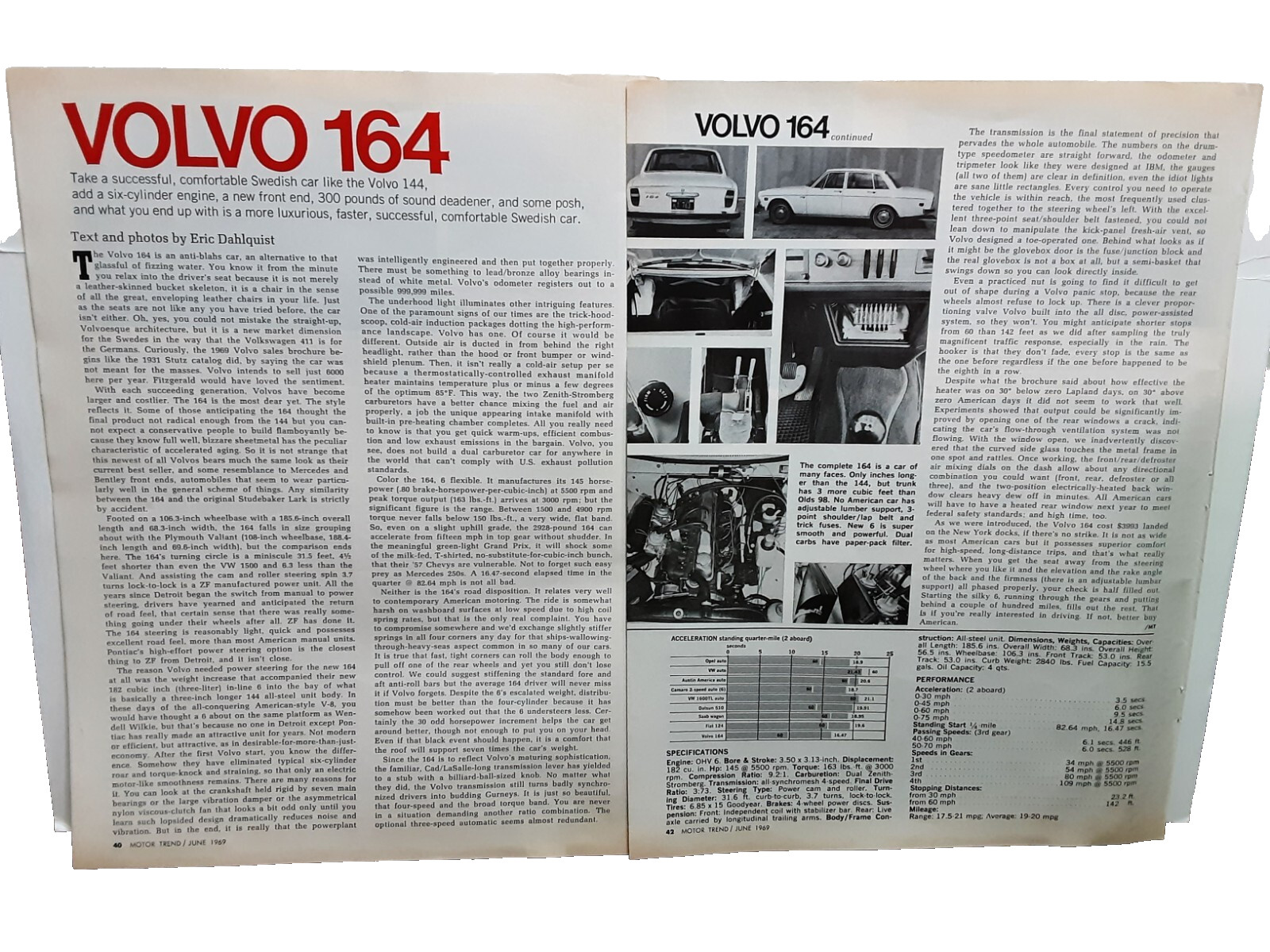 1969 Motor Trend Volvo 164 Car Specs and Performance Feature Article