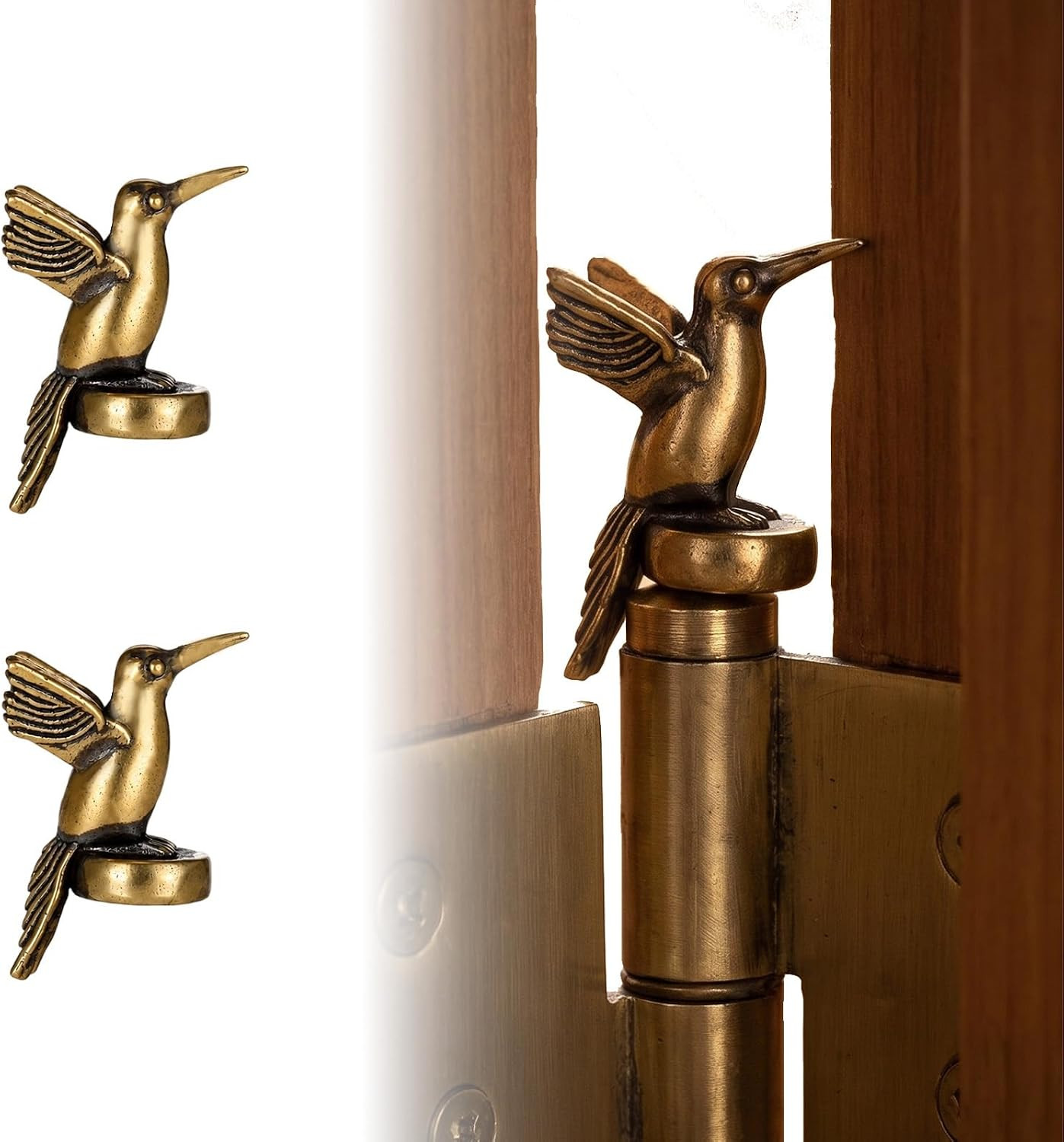 2 Pcs Brass Hummingbird Magnetic Door Hinge Head Decorative Toppers