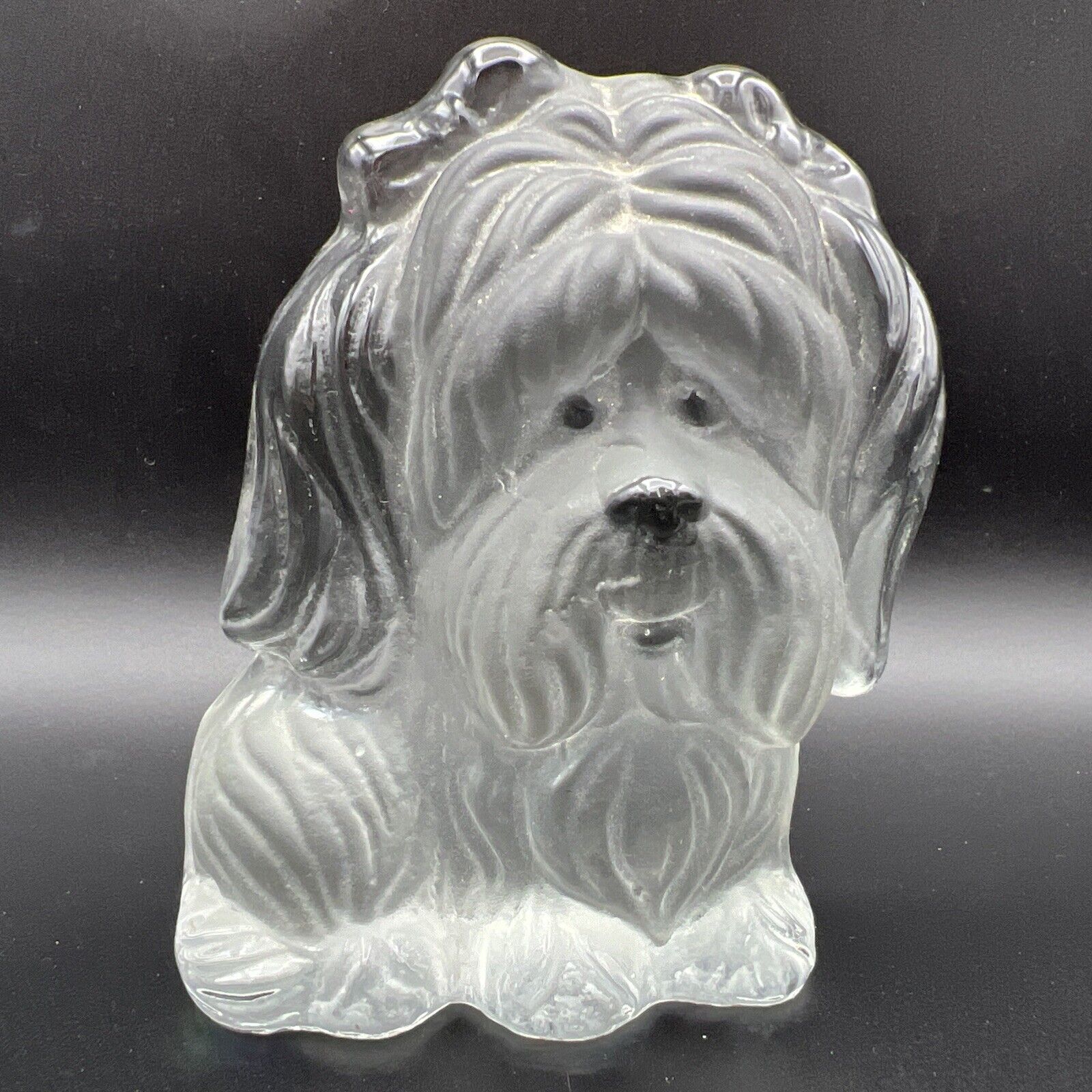 Vintage Viking Frosted Glass Dog Paperweight Figurine Terrier With Bow
