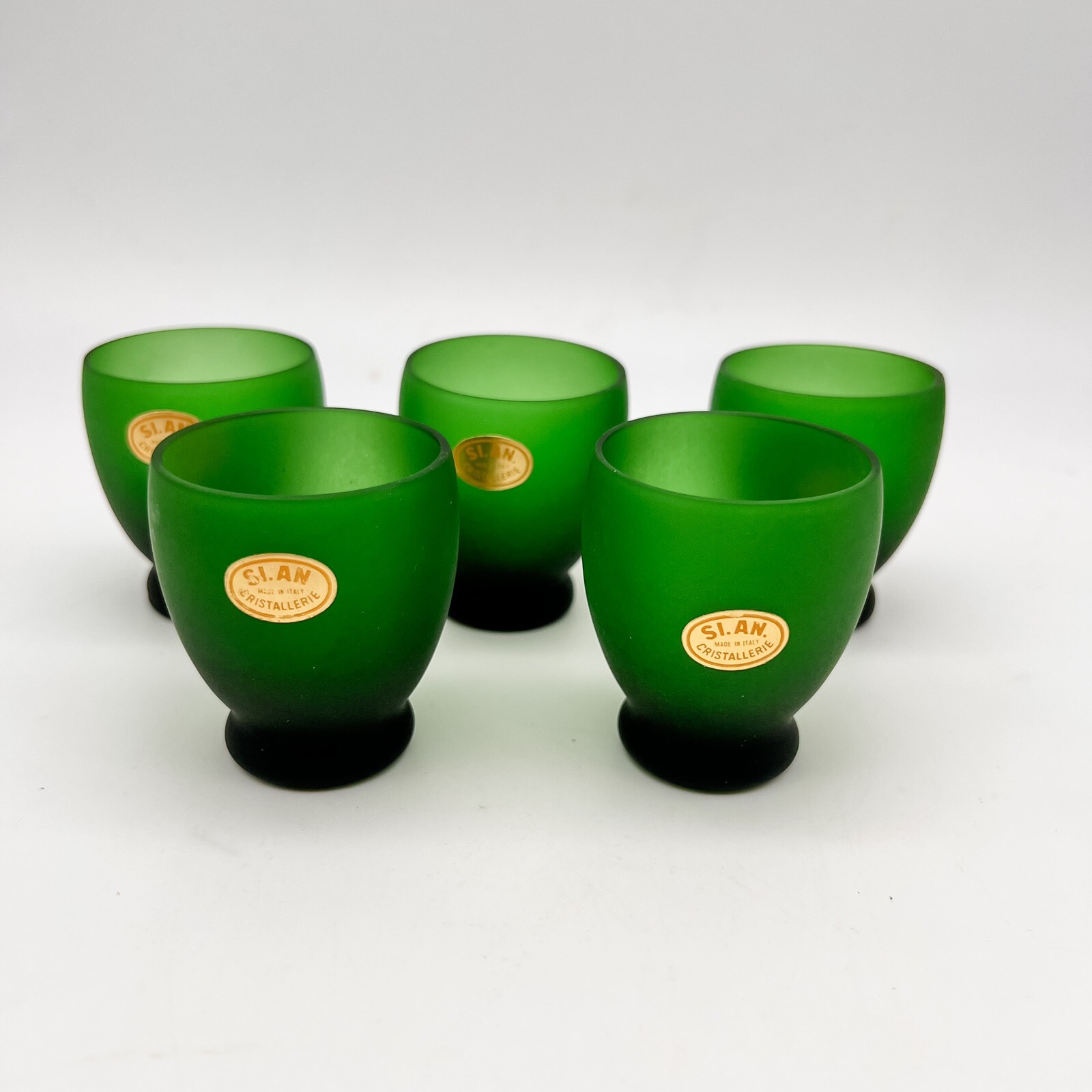 Vintage Green Glass Italian Shot Glasses/SI.AN. Cristallerie Italy/Barware/5-pcs