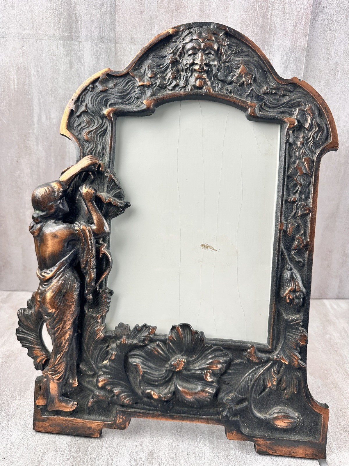 Art Nouveau Cast Iron Picture Frame Bacchus & Maiden Copper Gothic Victorian 