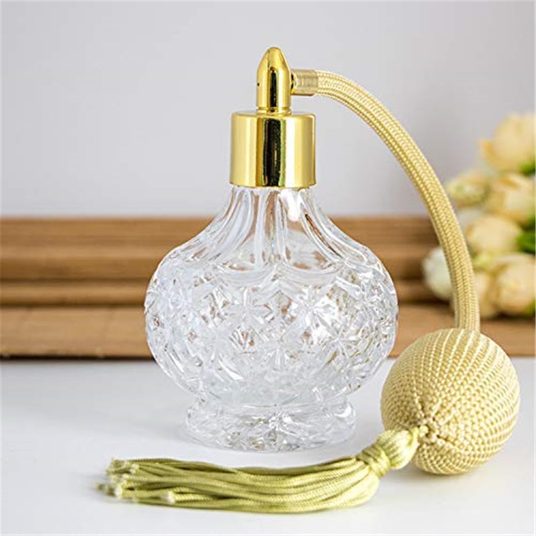 80Ml Clear Crystal Vintage Style Perfume Bottle Gold Collectible Tassel Atomizer