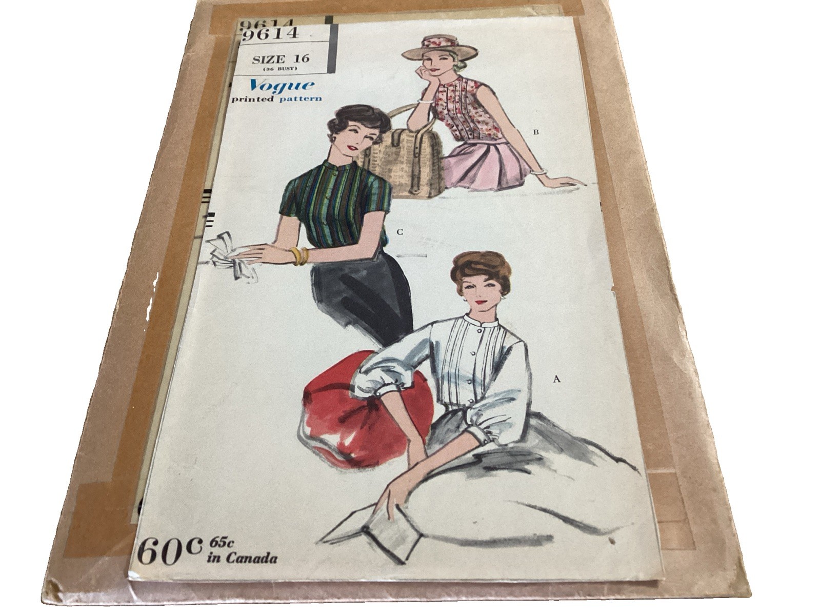 Vintage 50\'s /60s Vogue Sewing Pattern 9614 Womens Blouse Size 16 36” Bust