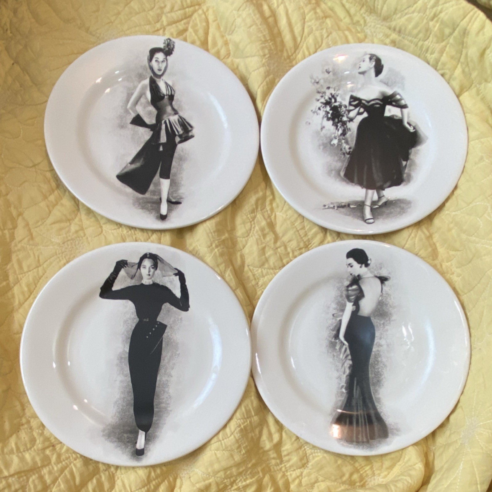 Neiman Marcus by Gien French Fashion Ceramic Collector Plates Set, White Black