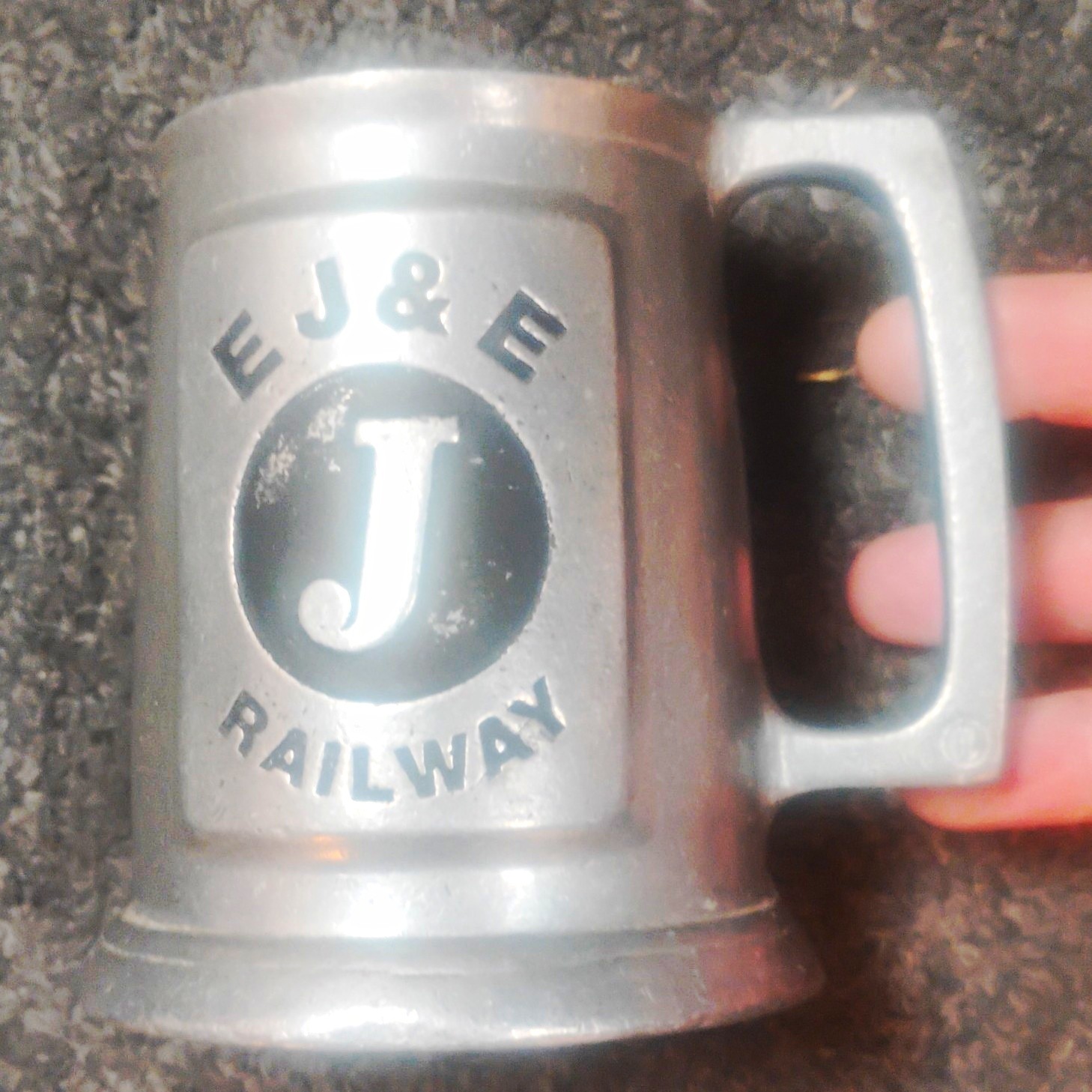 EJ&E Railway J Logo Silver Metal Mug Cup E J & E Railway Metal Mug