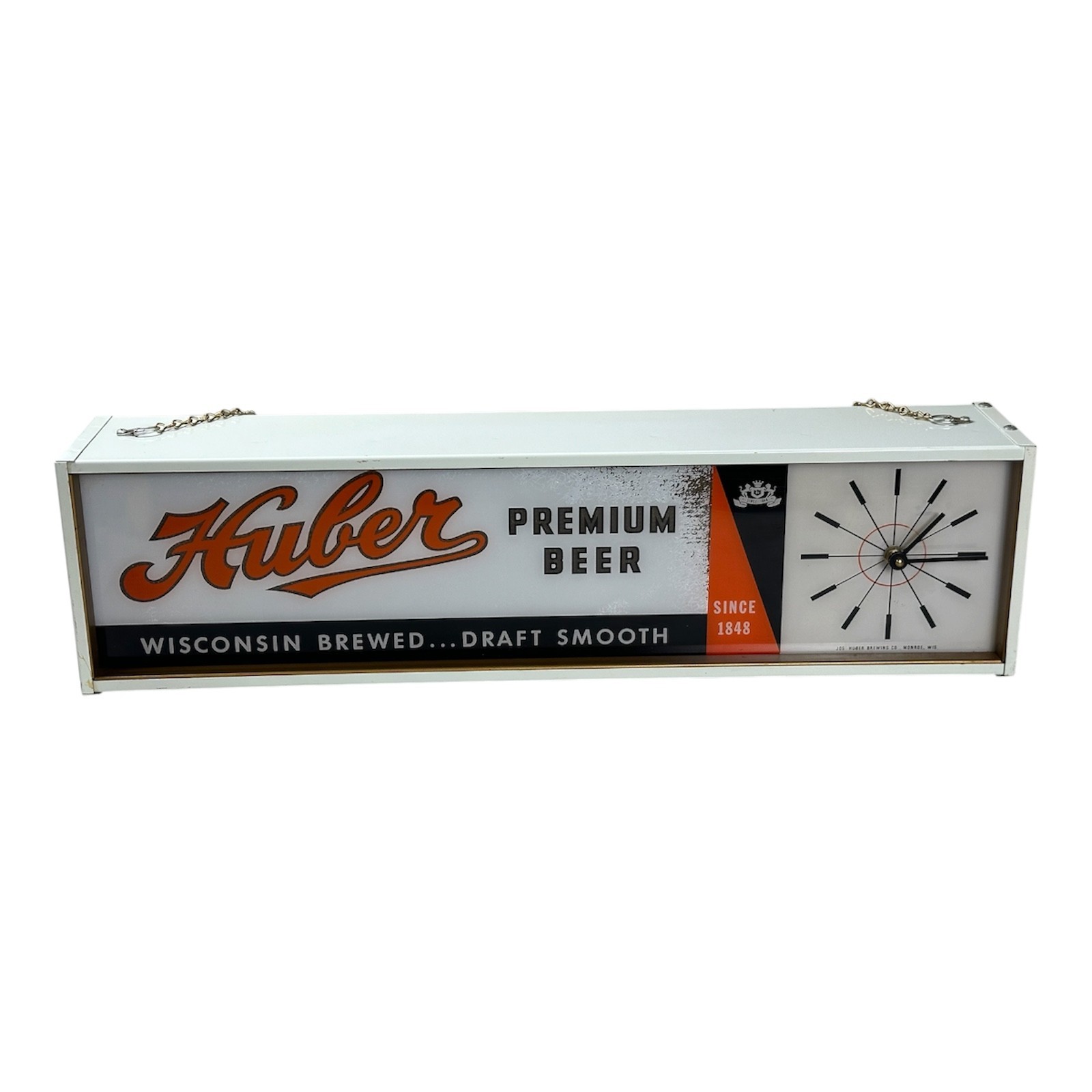 Vintage 1960s Huber Premium Beer Lighted Clock Sign 25.5