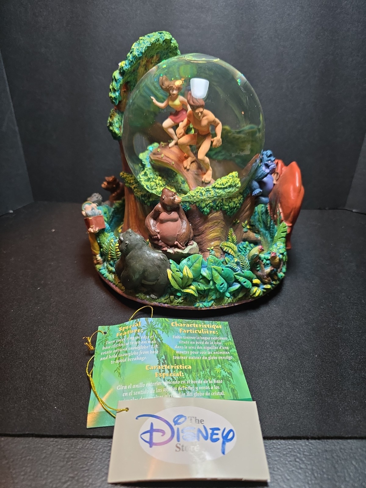 Disney Store TARZAN Snow Globe Plays TWO WORLDS while Animals Spin Around Globe