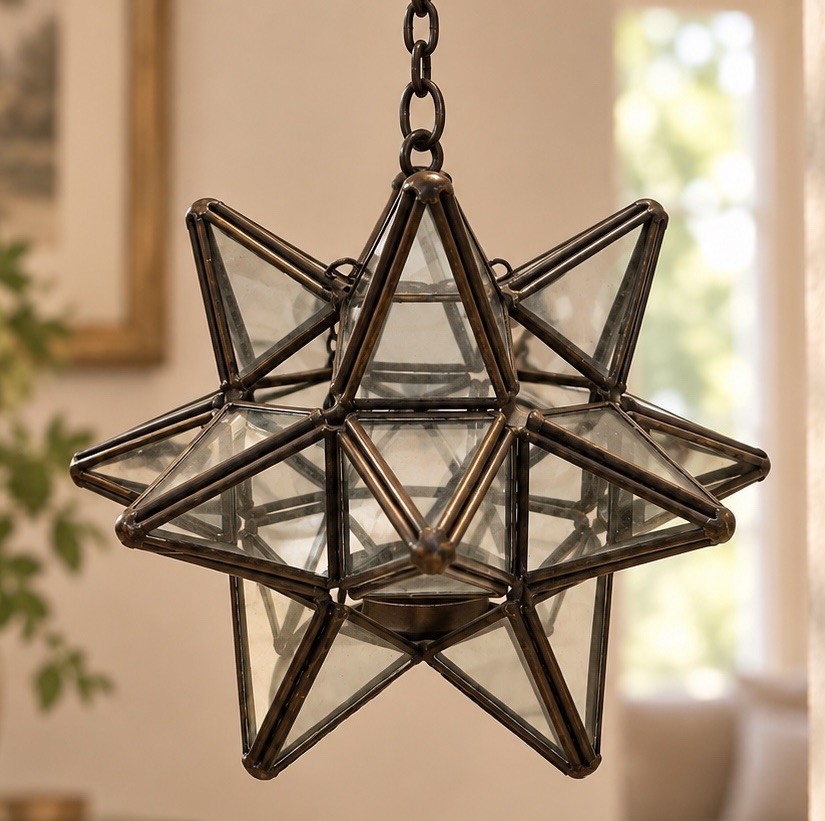 Vintage Moravian Star Hanging Tea Light Lantern Candle Holder Bronze Metal 11\