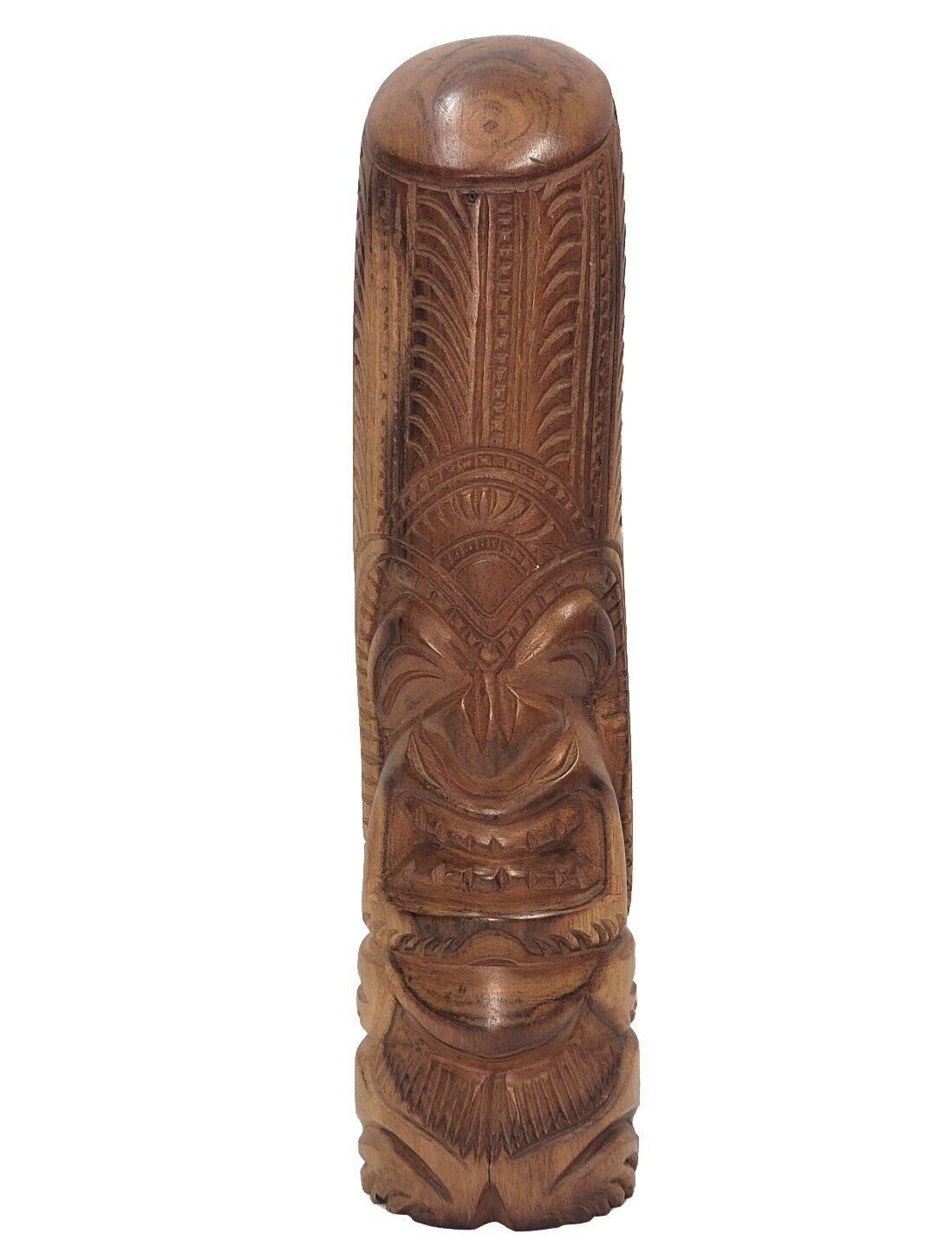 Vintage 2 Tone Wood Tiki Hand Carved Totem Pole Hawaiian Artisan Art 10\
